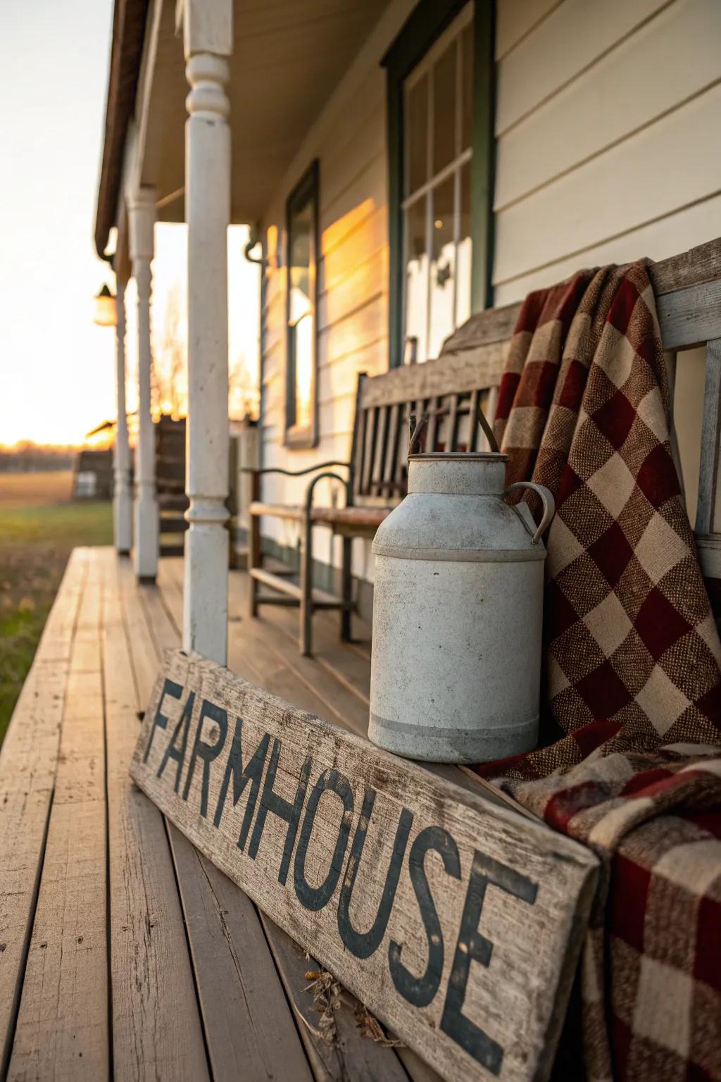 Rustic charm with a farmhouse-inspired porch sign.