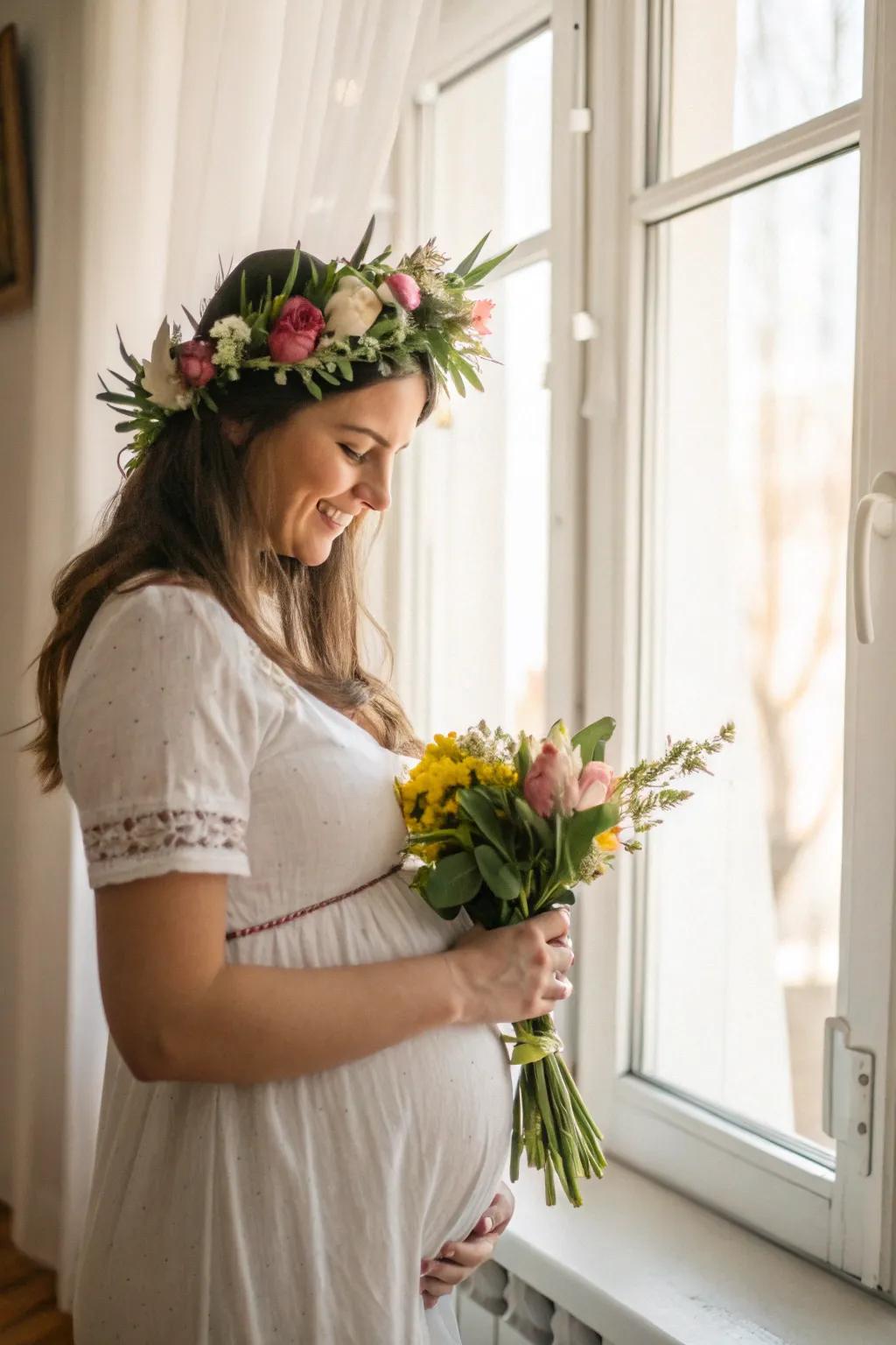 Flowers bring a natural and fresh element to your maternity photos.