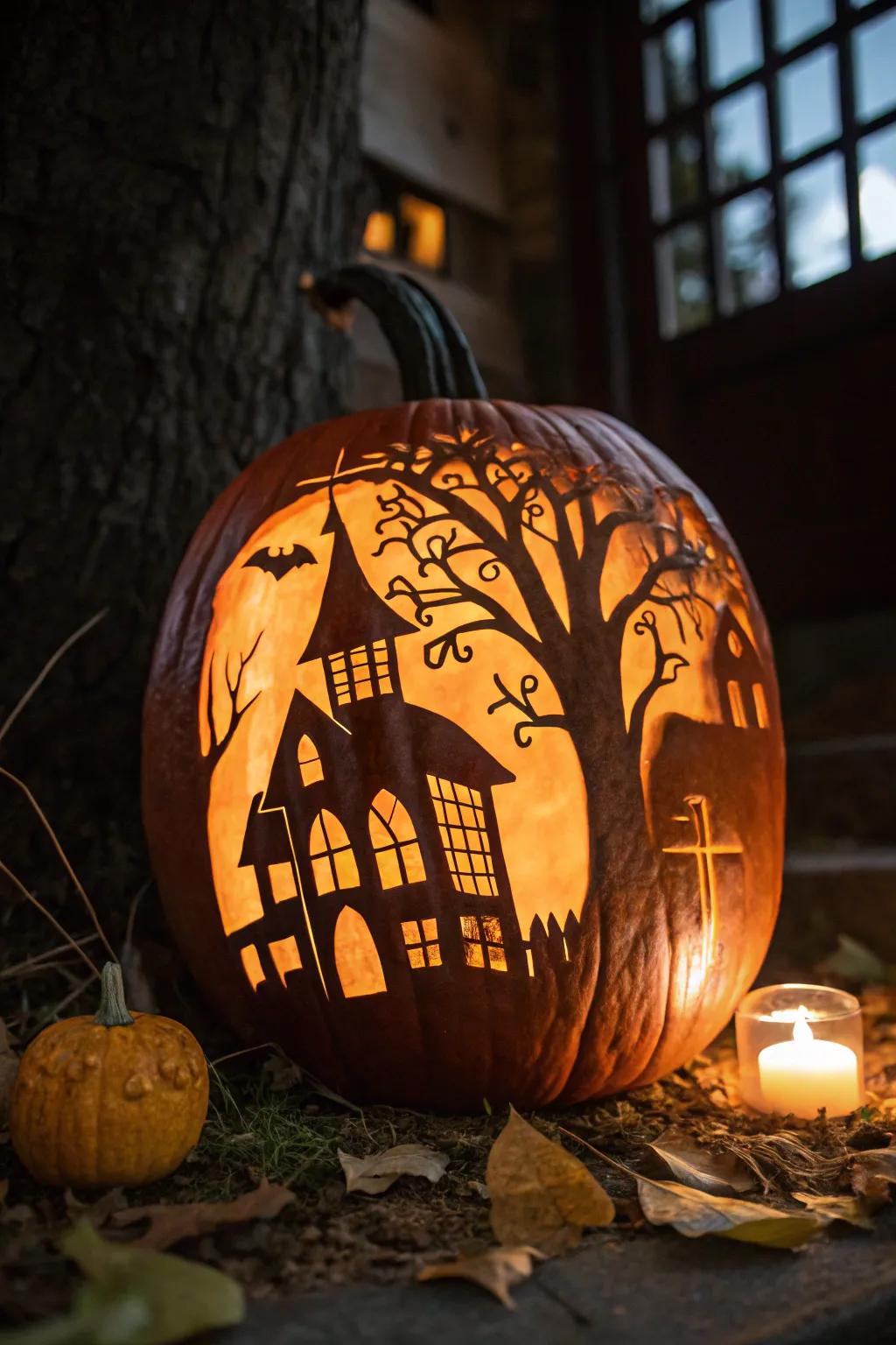 A disturbing dwelling pumpkin that introduces an eerie aspect to your Halloween.