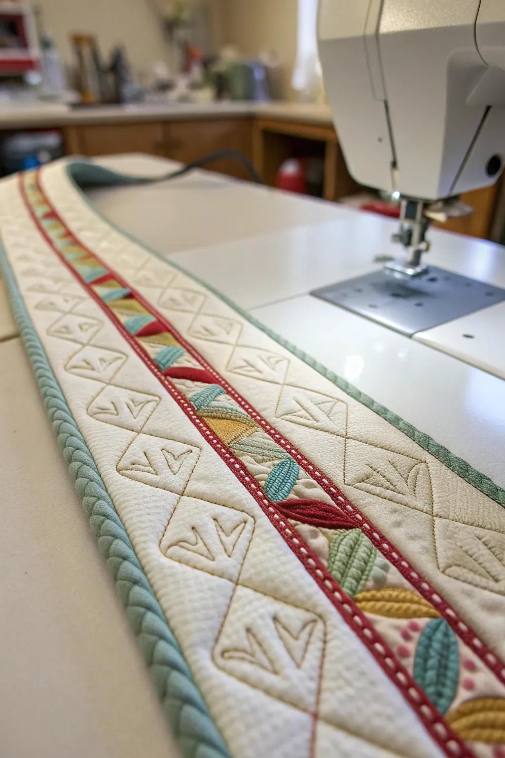 Decorative stitches add unique flair to quilt bindings.