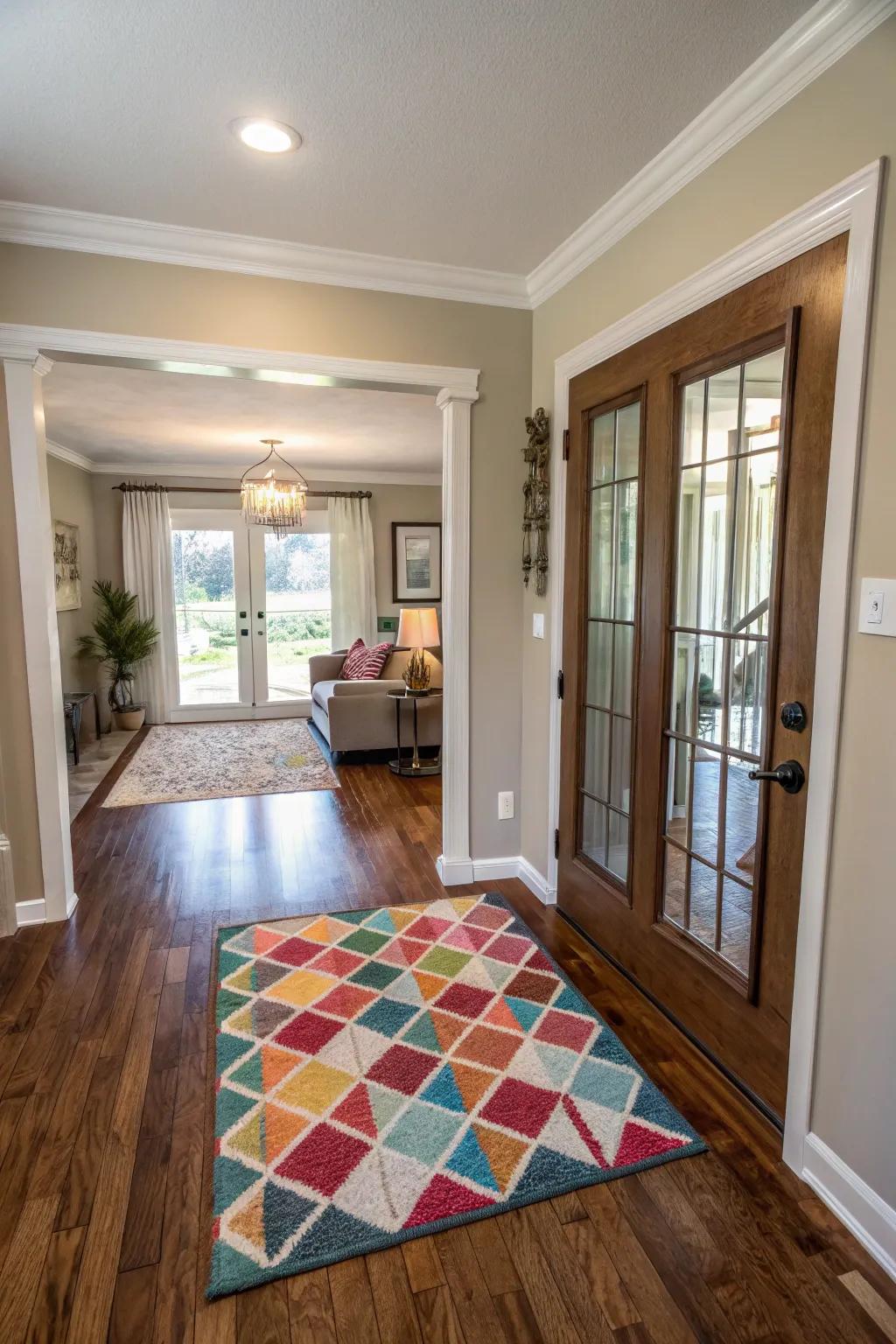 An area rug brings style and comfort to the entryway.