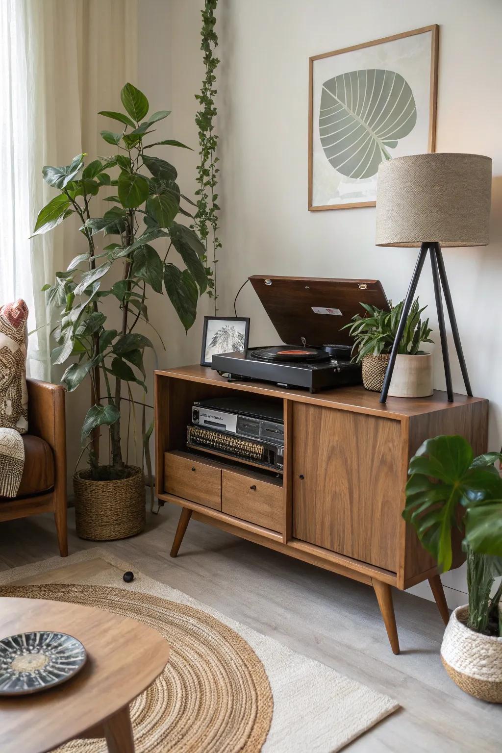 Decorative elements add a personal touch to your record player setup.