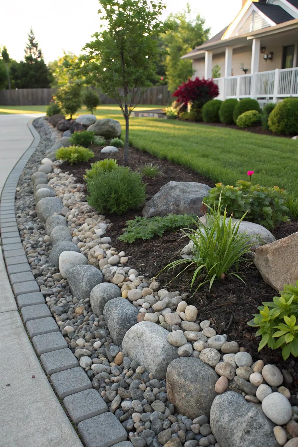 Use river rocks as a long-lasting mulch alternative.