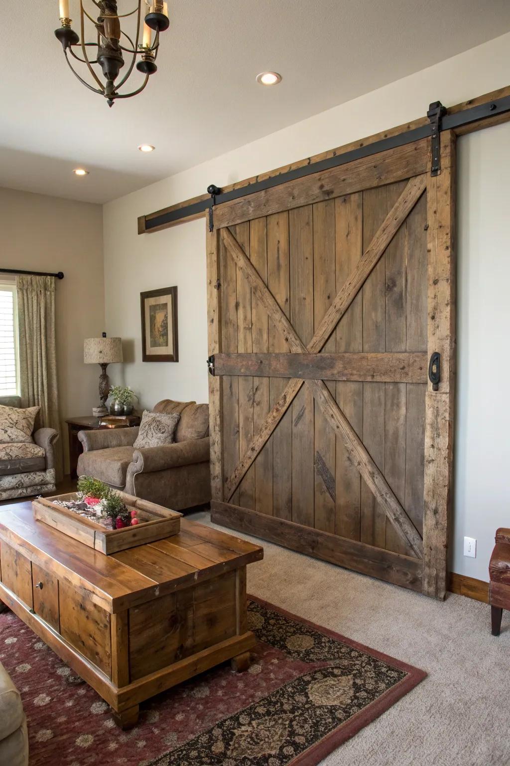 Barn doors add rustic charm to any wall.