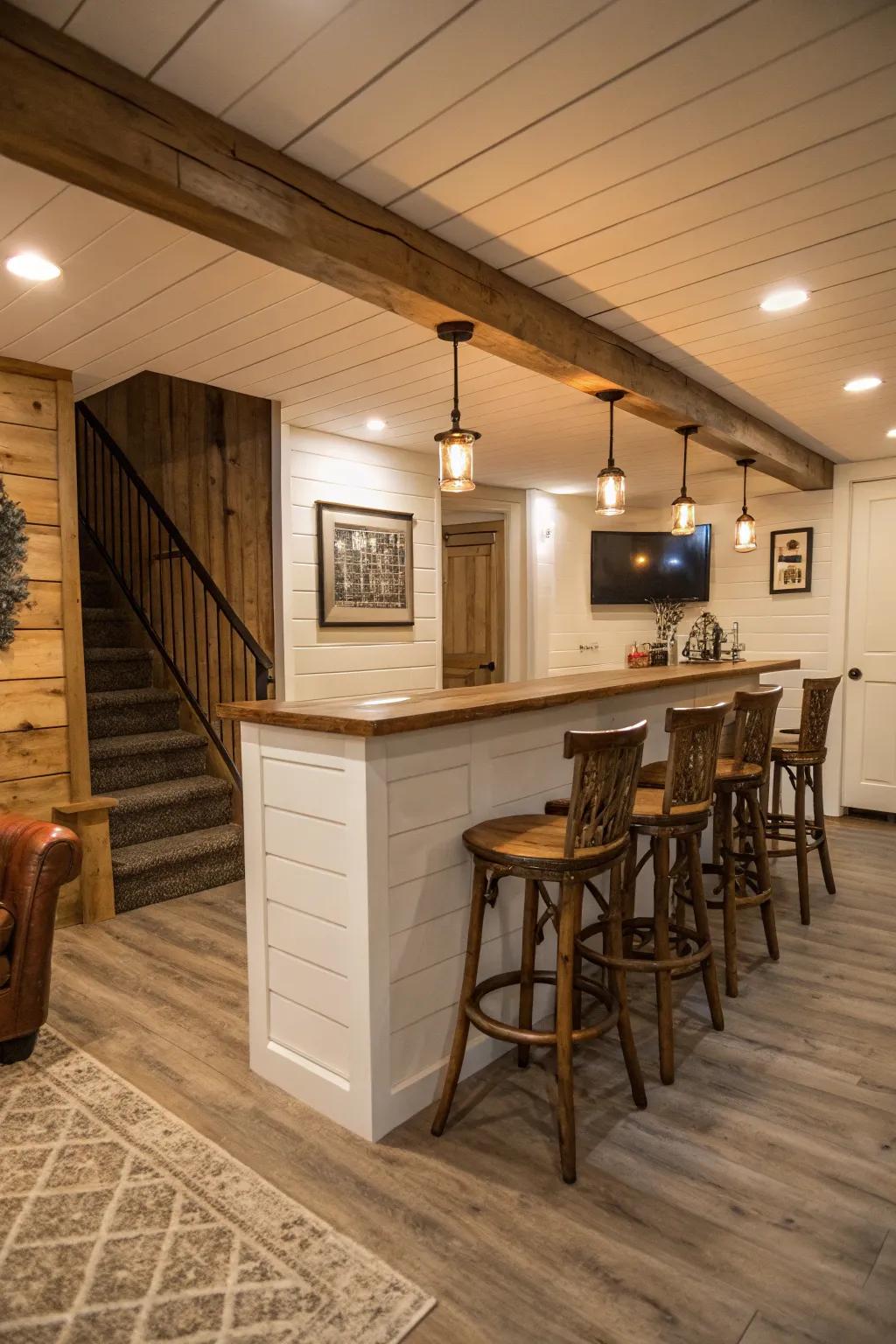 A charming bar area enhanced by shiplap.