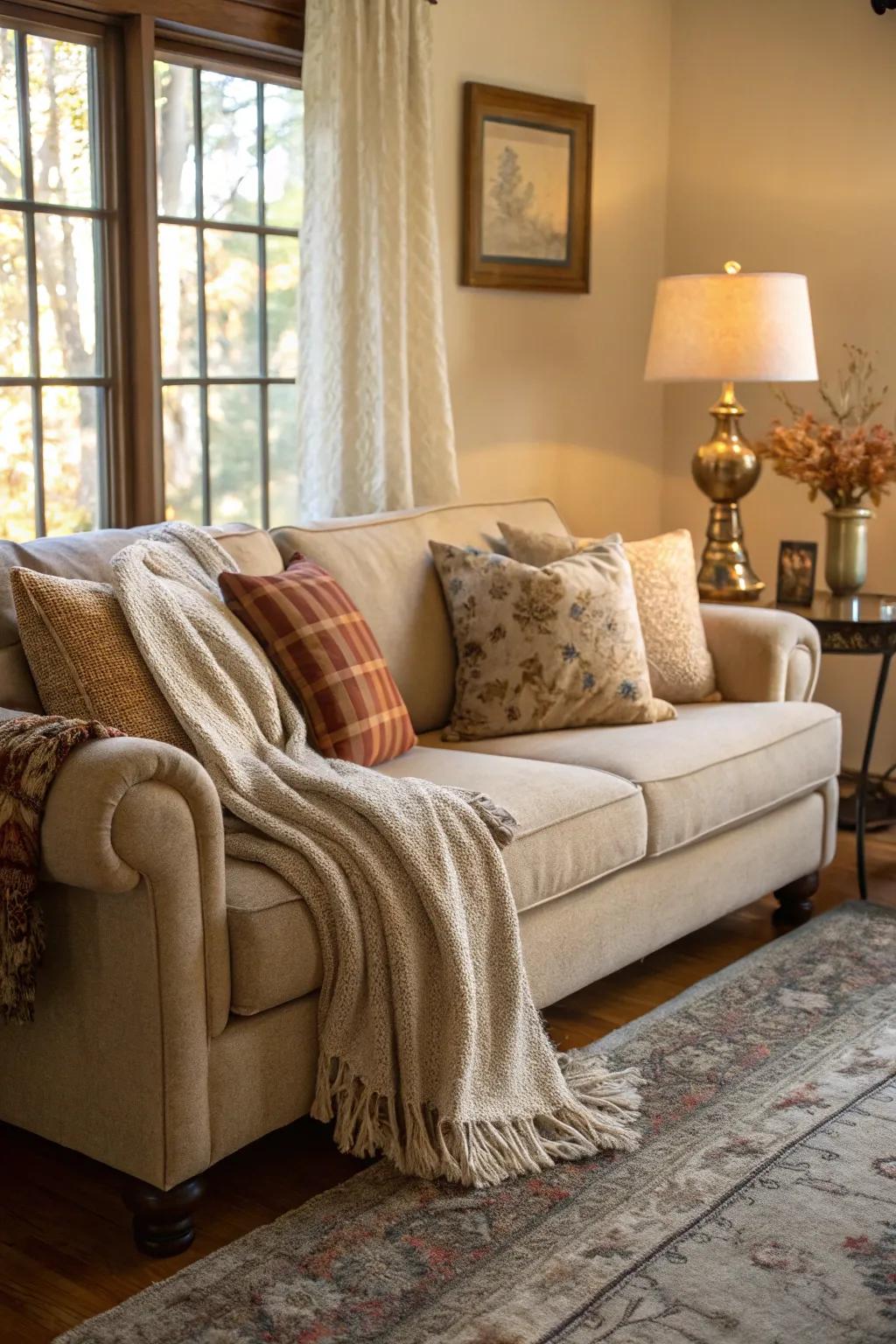 Comfortable seating encourages relaxation and warmth.