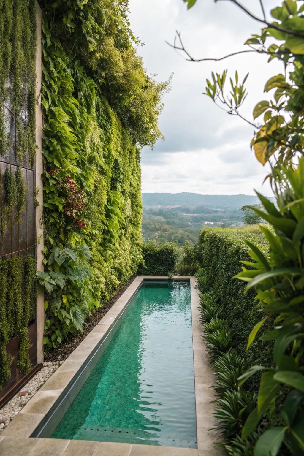 Vertical garden walls provide privacy and beauty.