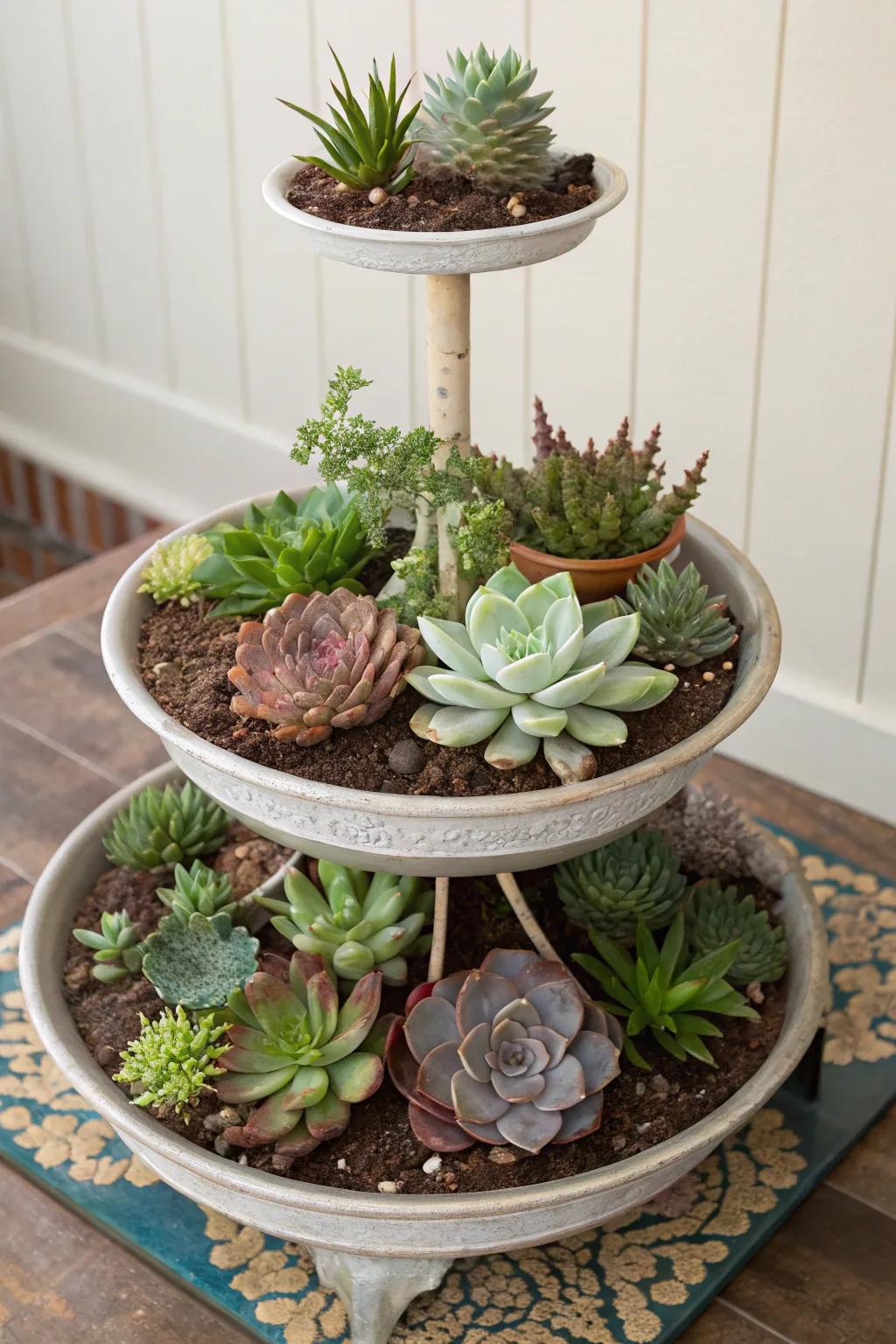 A succulent garden layered with flora of differing statures.