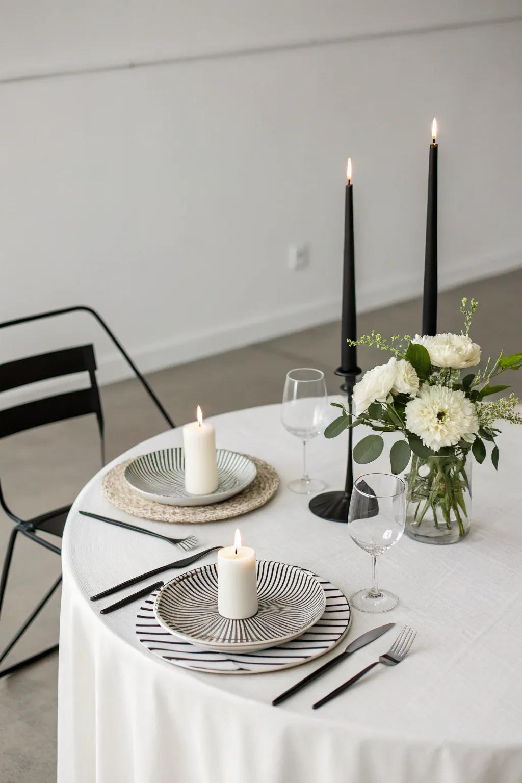 A chic and simple sweetheart table with minimalist decor.