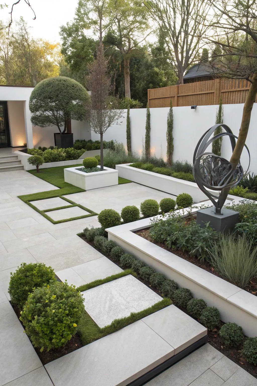 A chic contemporary garden showcasing modern design elements.