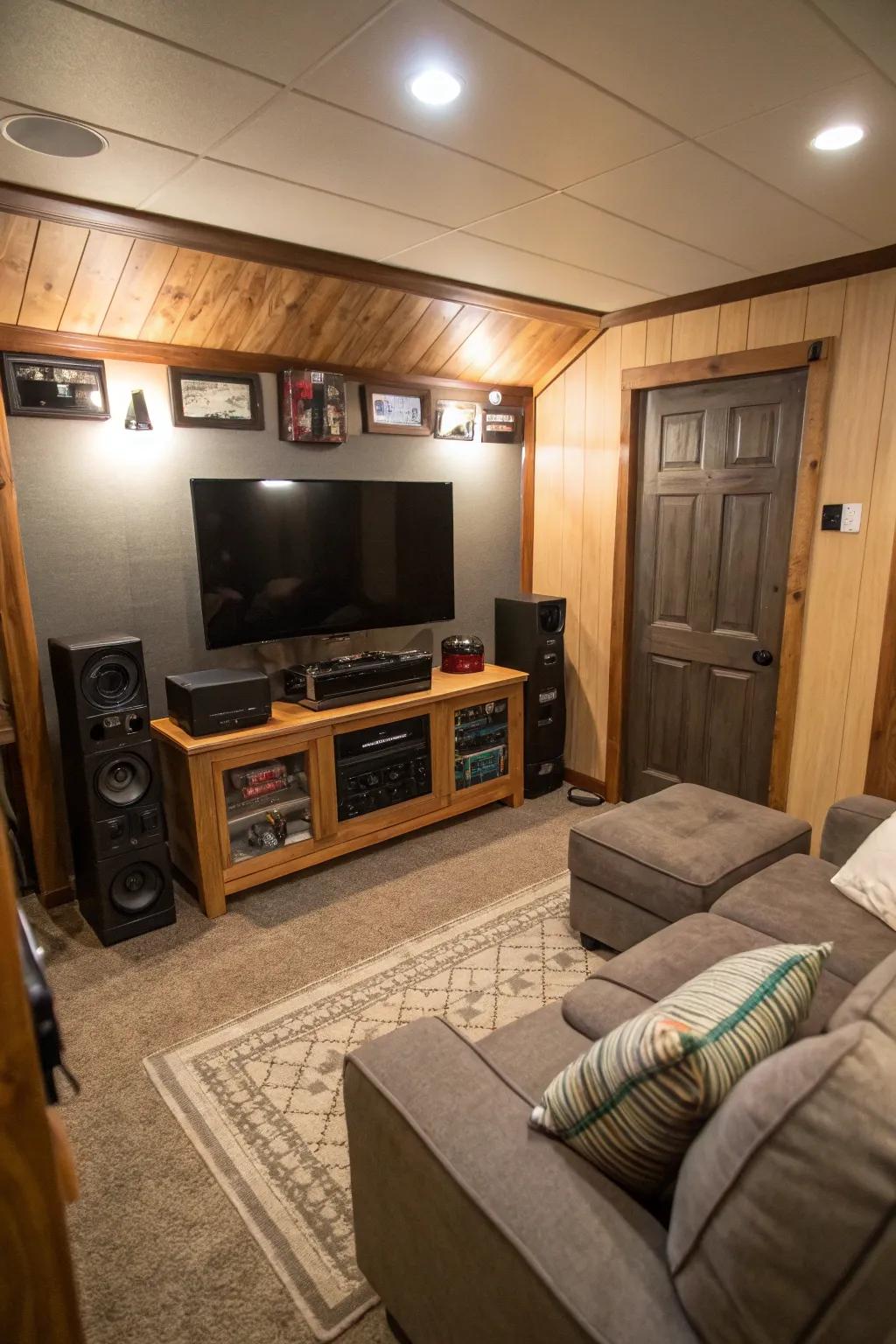 A compact entertainment system fits perfectly in a small man cave.