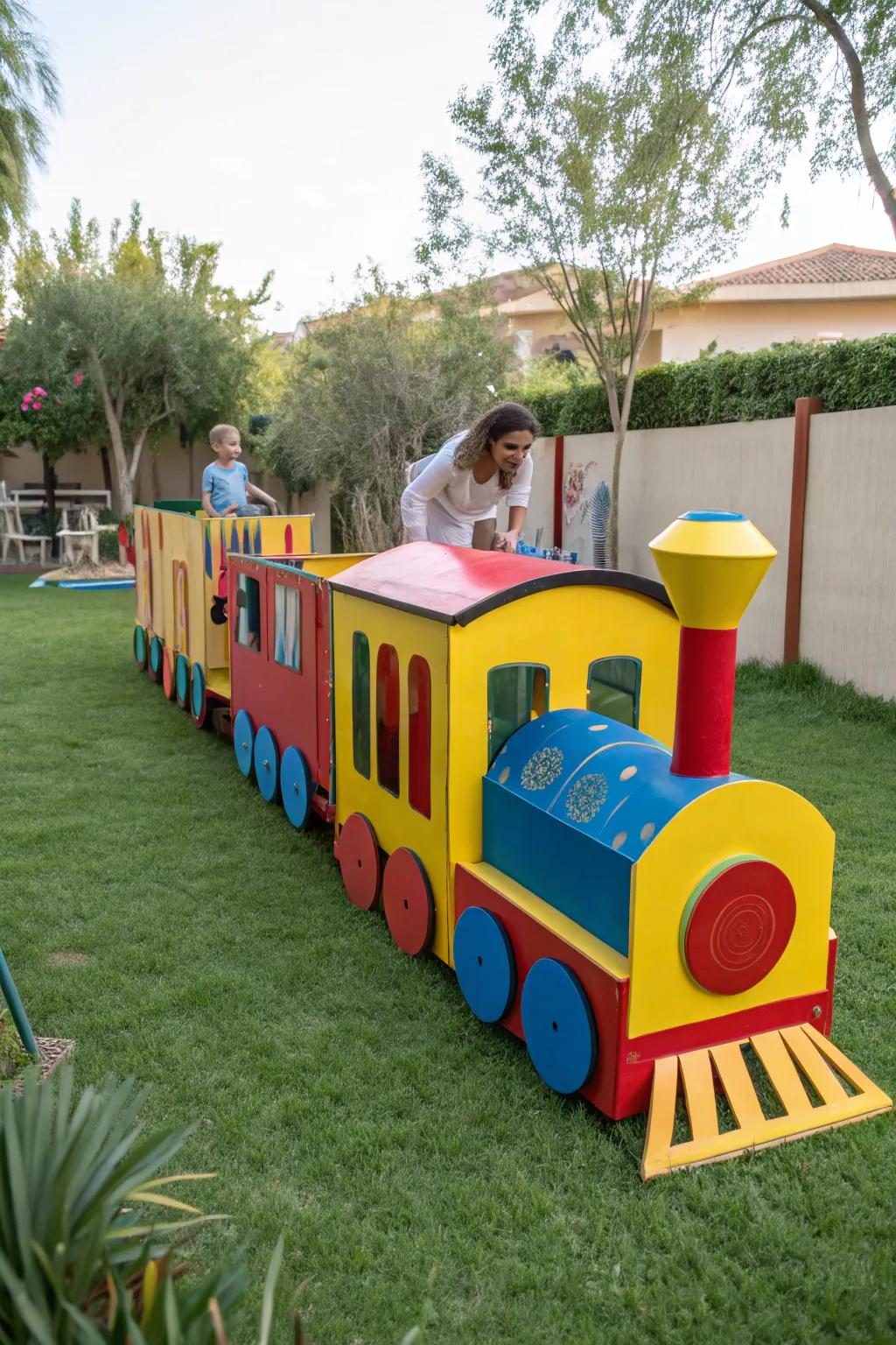 A DIY cardboard train provides endless fun.