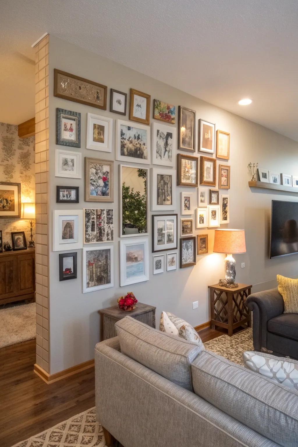 A mixed media gallery wall with diverse textures