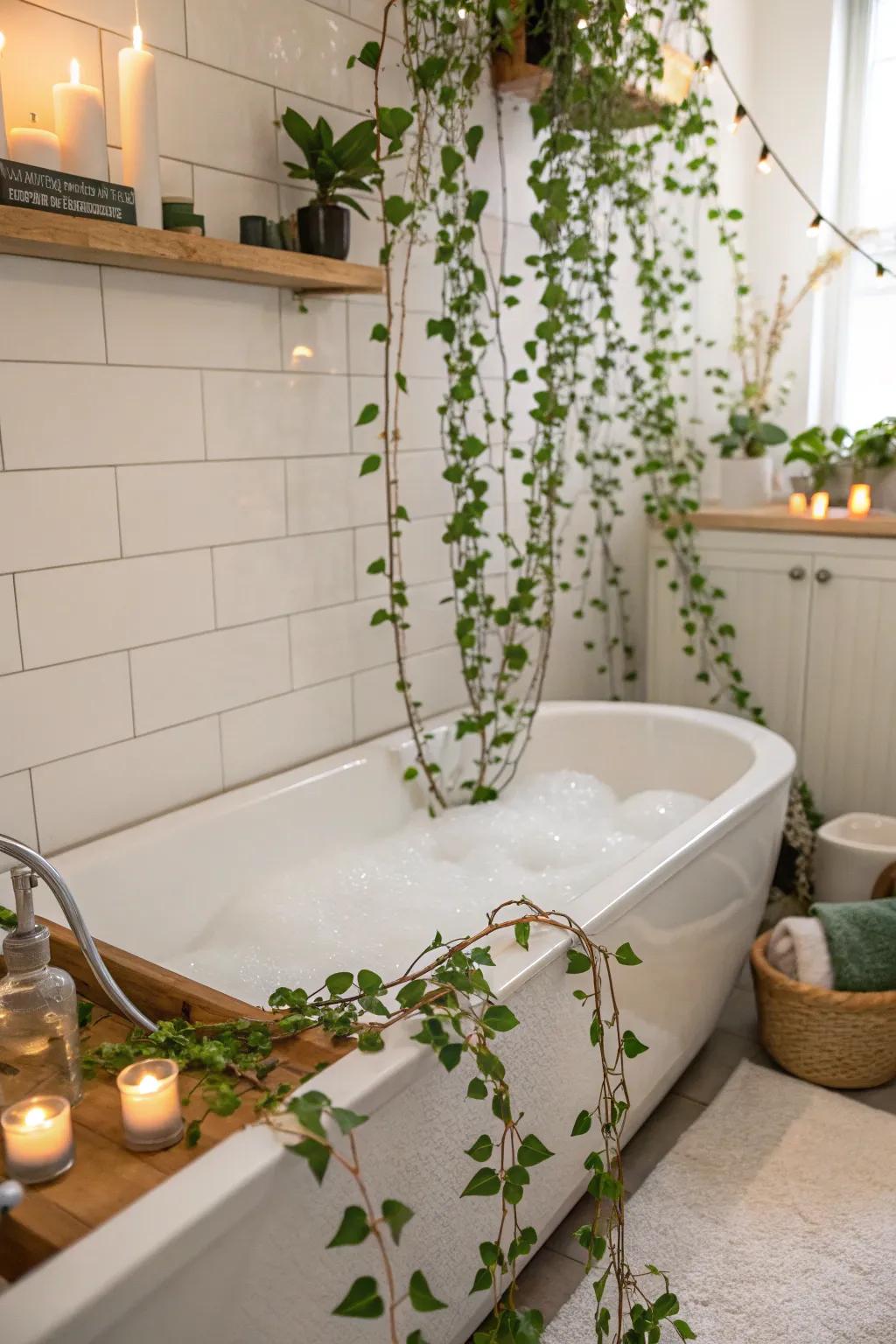 Turn your bathroom into a spa oasis with vines.