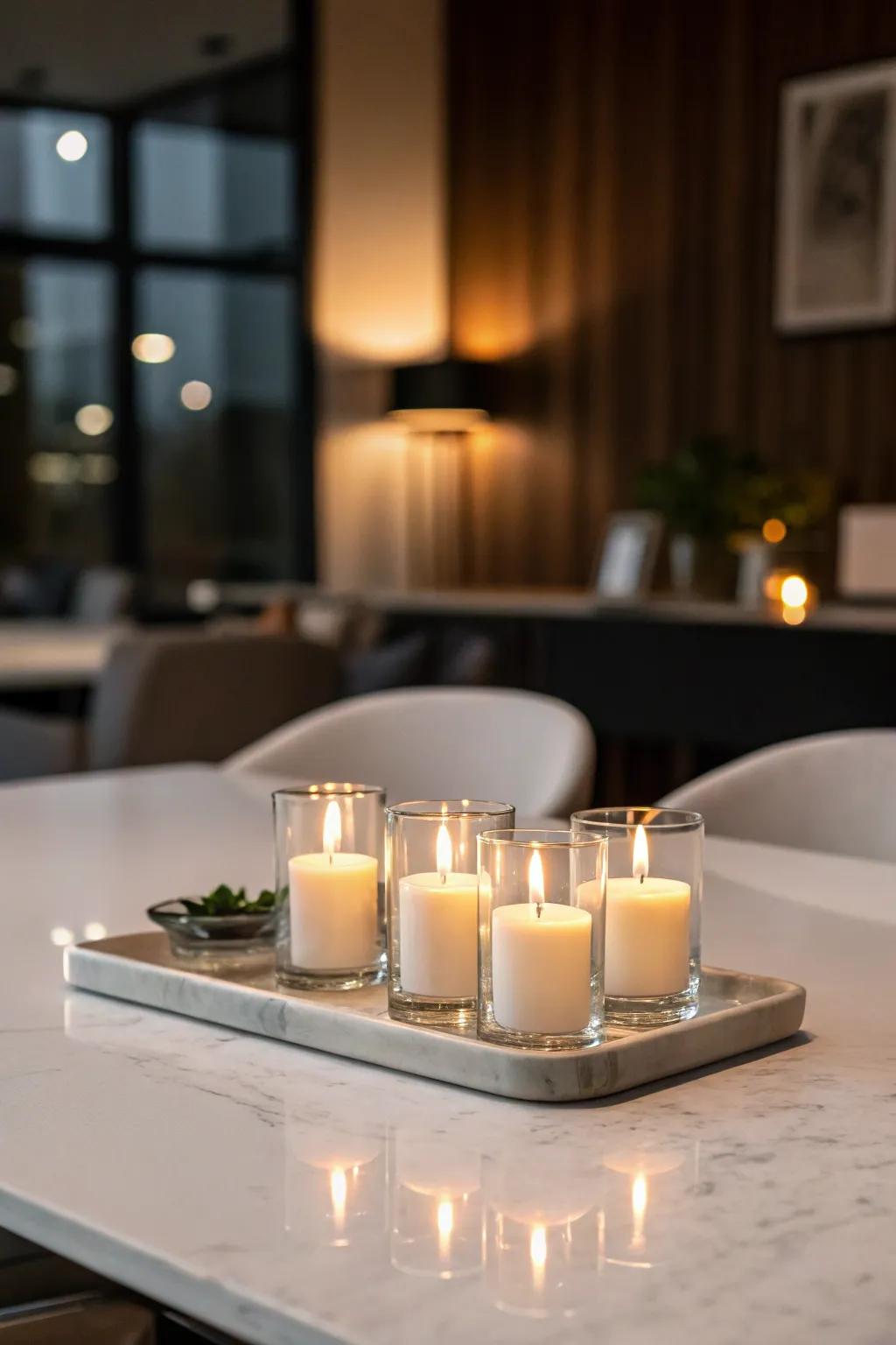 Embrace minimalism with simple yet striking votive candle arrangements.