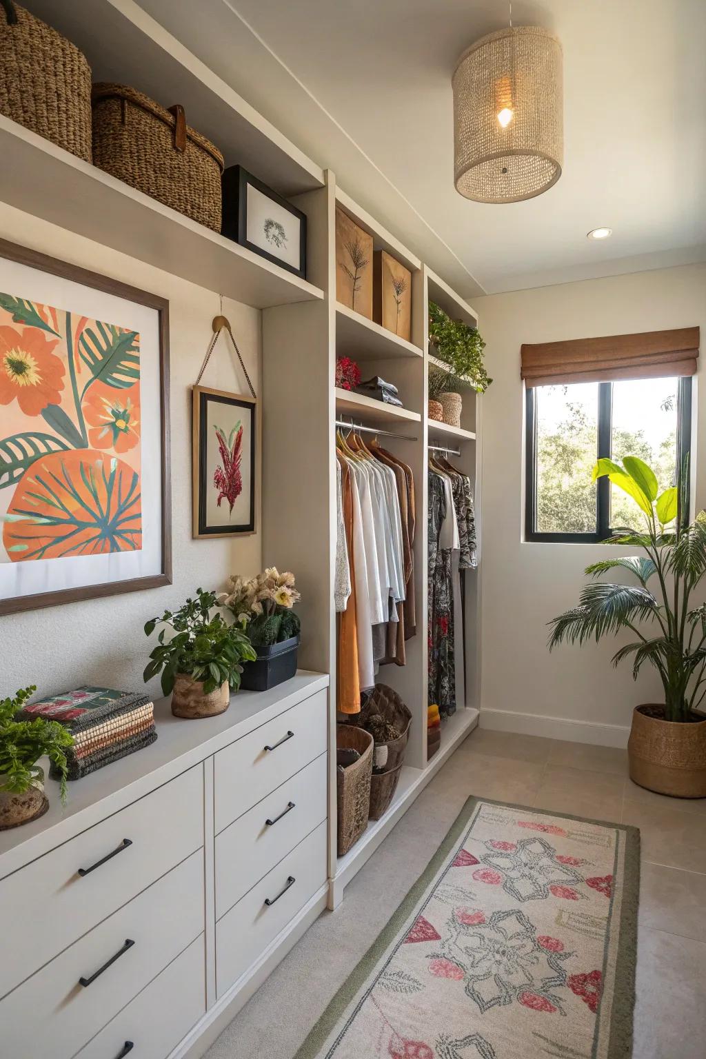 Custom touches bring warmth and individuality to the closet.
