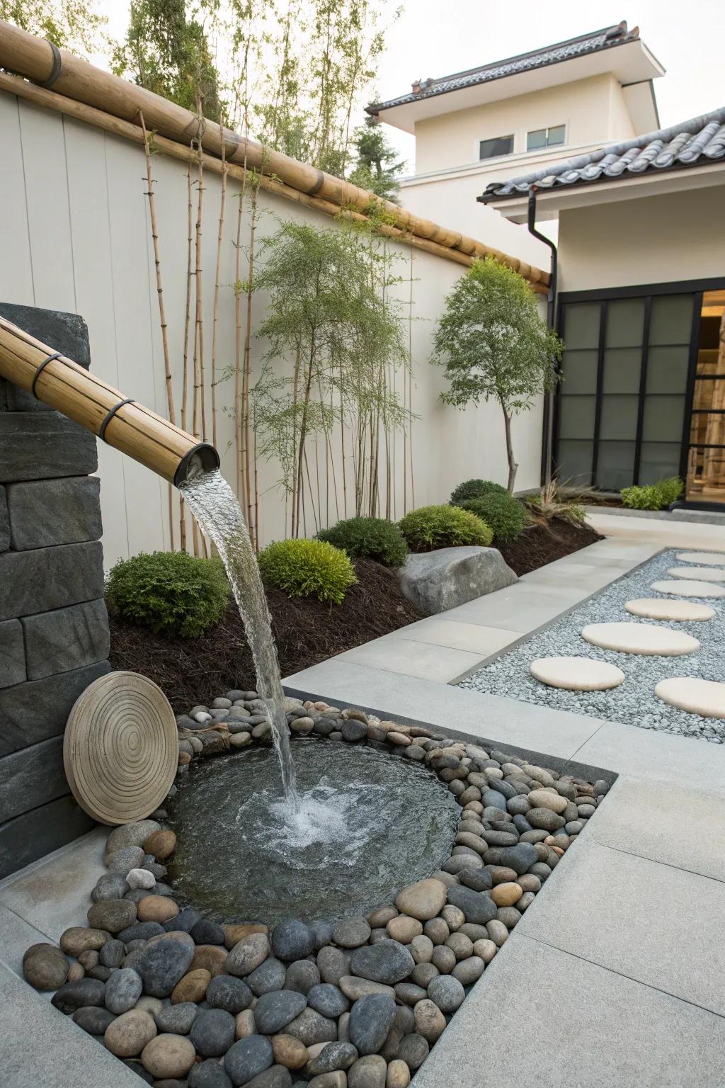 A Zen garden waterfall brings tranquility to your space.