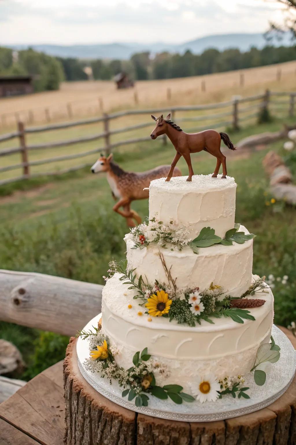 Cake topped with western animal figures.