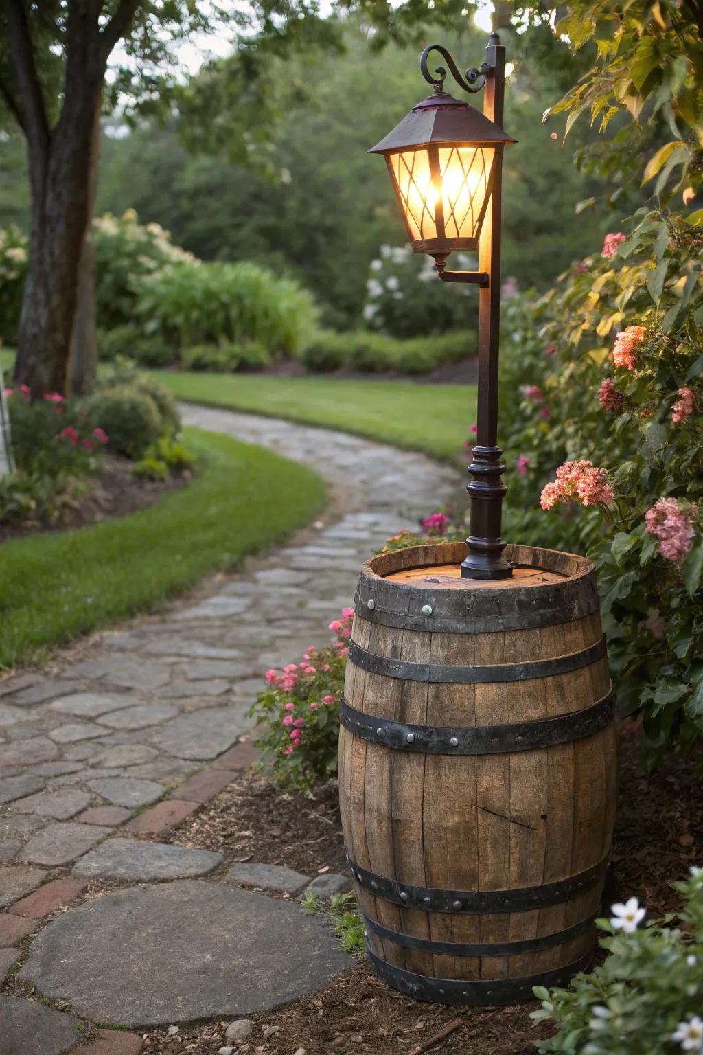 A down-to-earth cask lamp stand lighting a botanical space route.