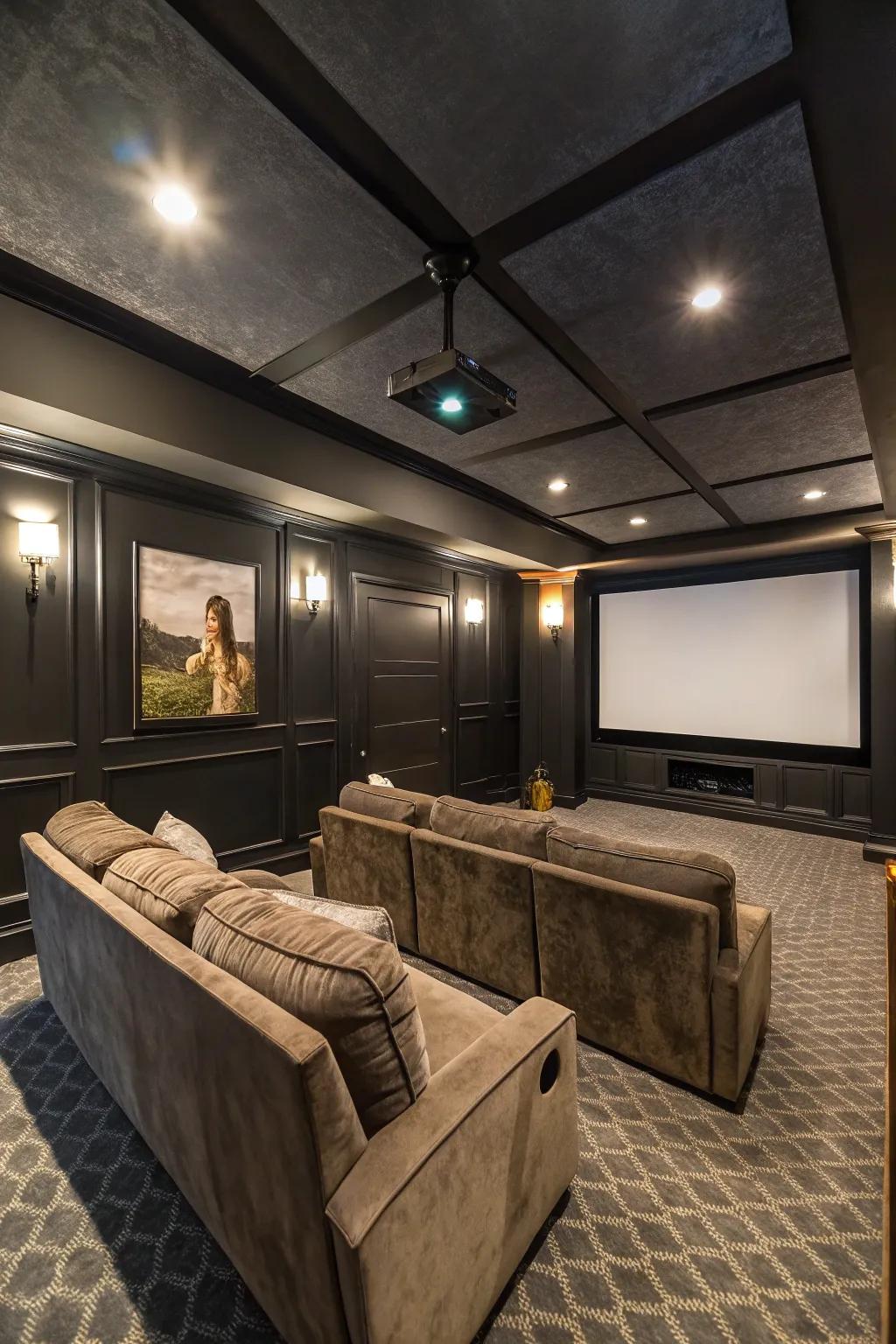 Low ceilings are perfect for creating a cozy home theater.