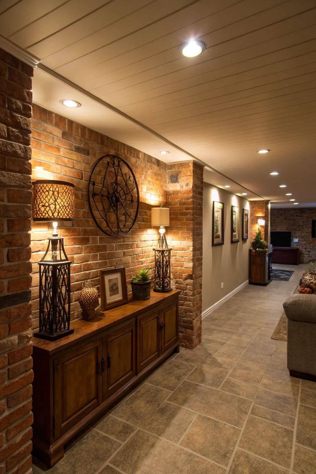 Accent lighting draws attention to your basement's best features.