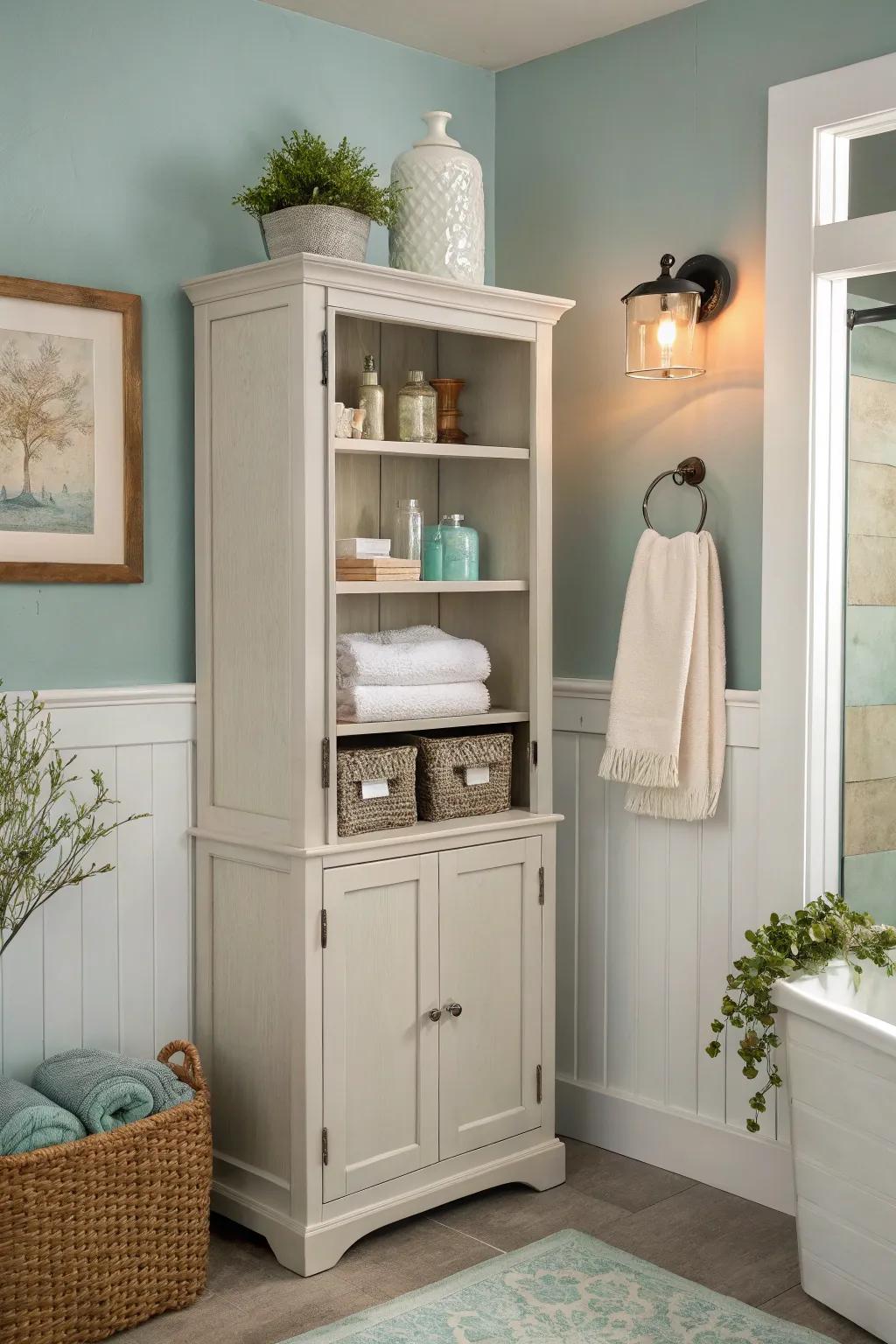 Soft colors create a tranquil bathroom environment.