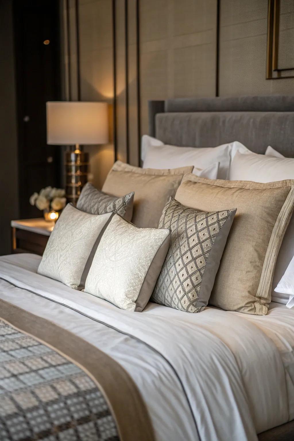 Neutral tones create a serene and timeless bedroom ambiance.