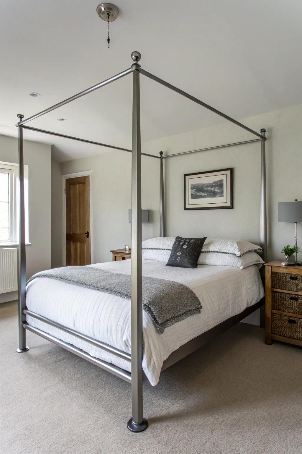 Sleek metal bedposts offer a modern and minimalist aesthetic.