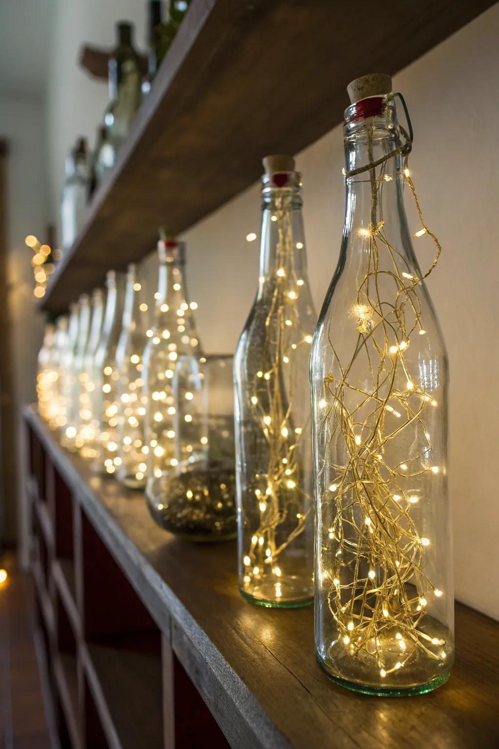 Craft whimsical lighting with glass bottle fairy lights.