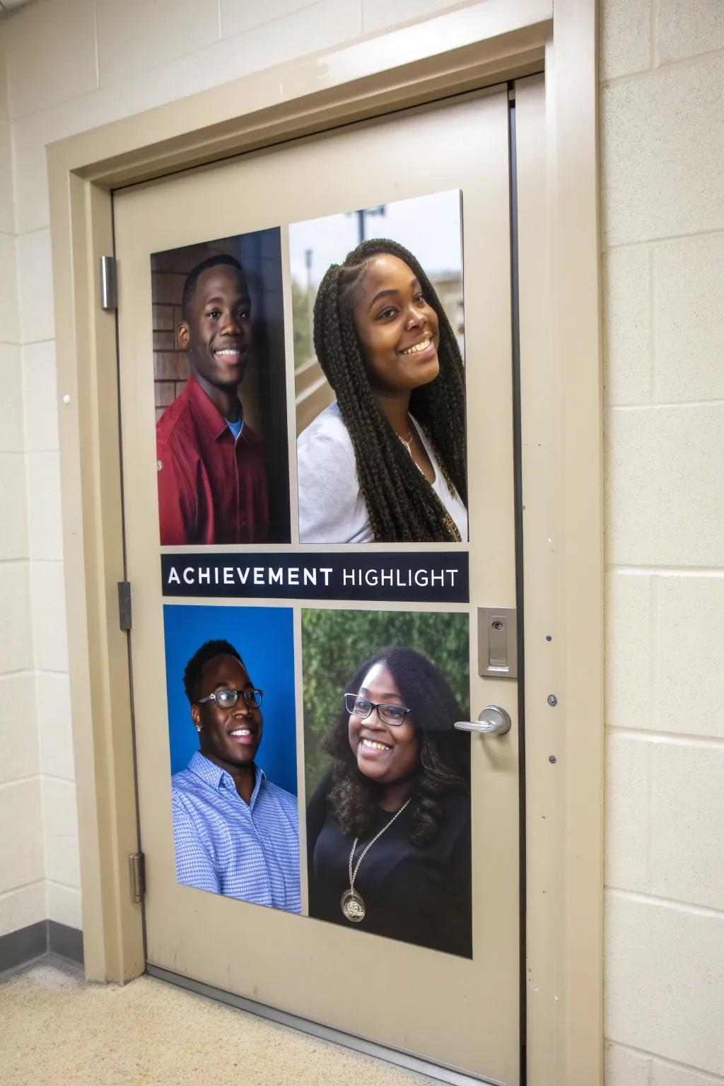 A door emphasizing unity and identity through diverse Black stories.