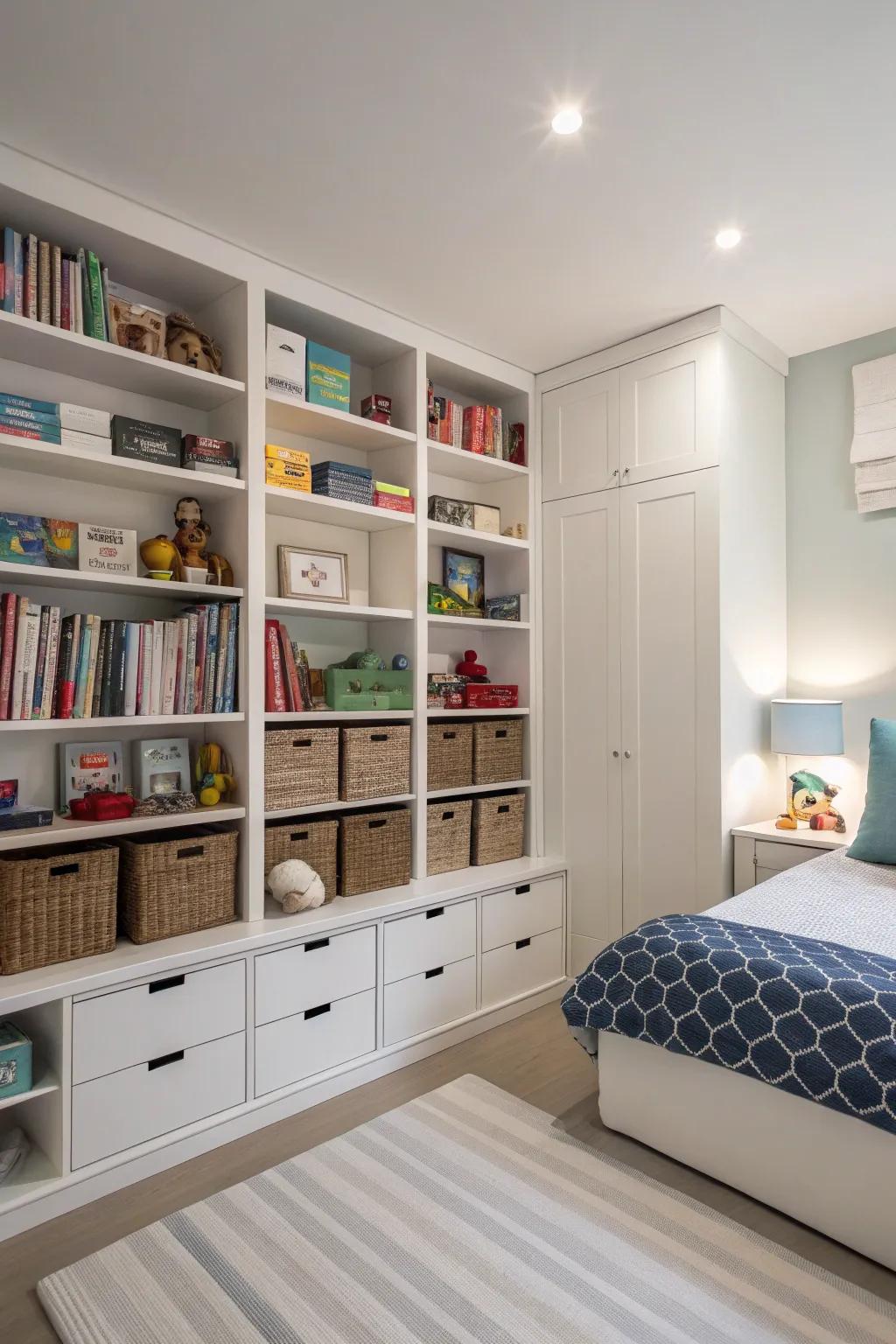 Smart storage keeps a boys bedroom neat and clutter-free.