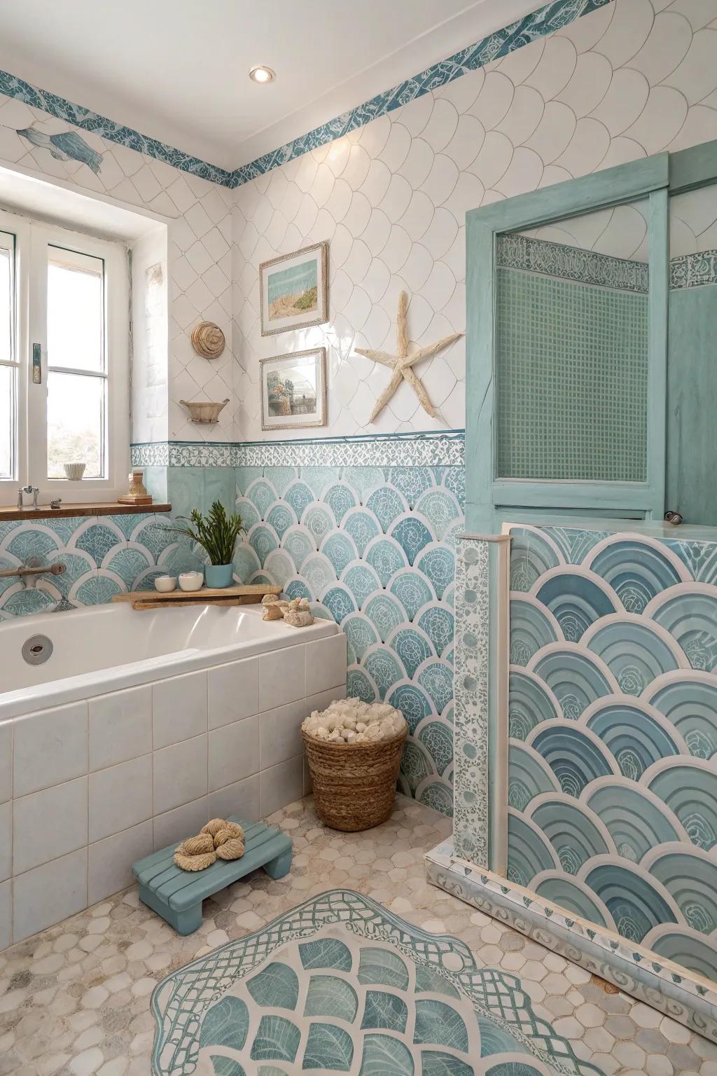 Ocean-inspired tiles bring a subtle nod to the sea's beauty.