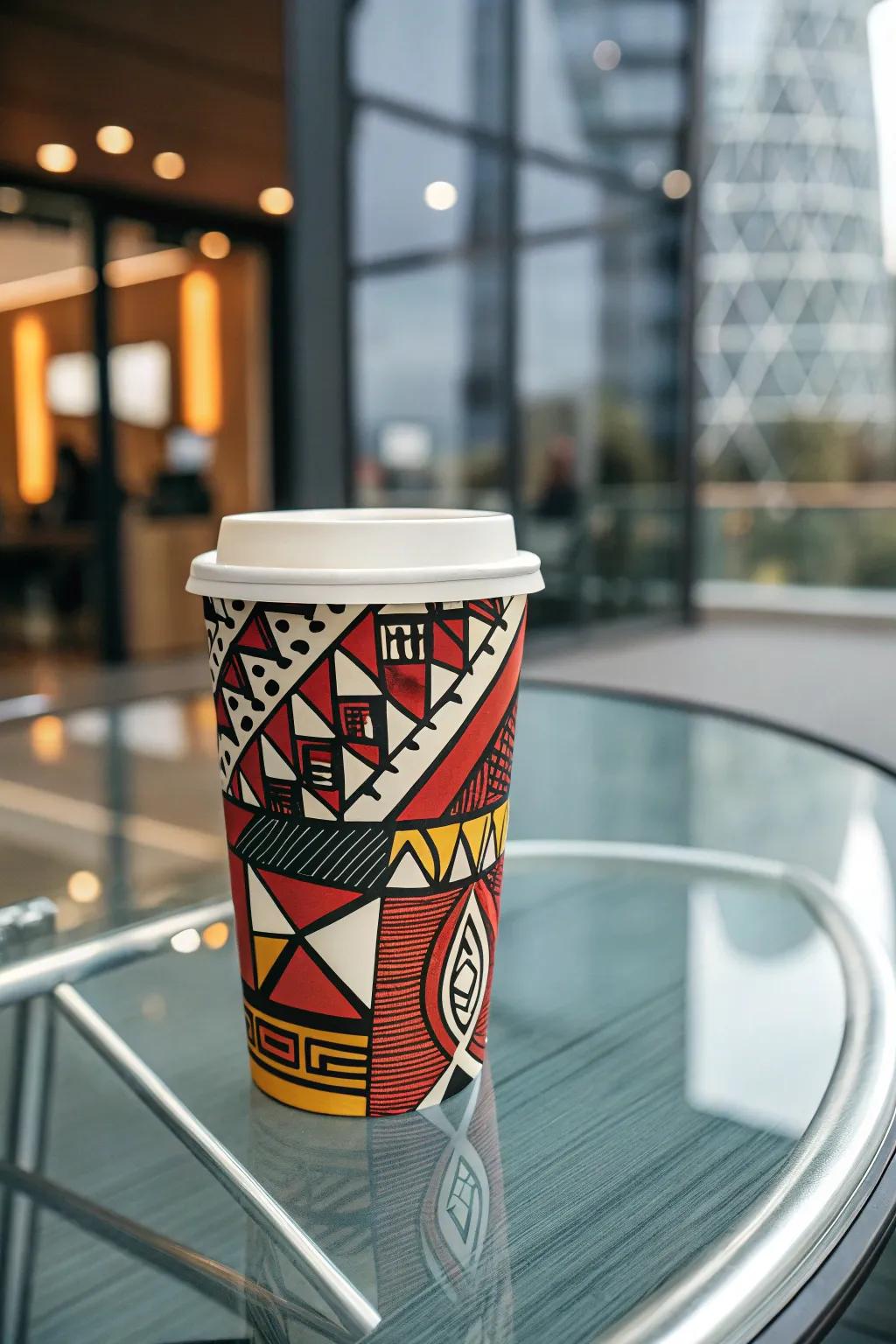 Enhance your coffee experience with cups adorned with stylish geometric designs.