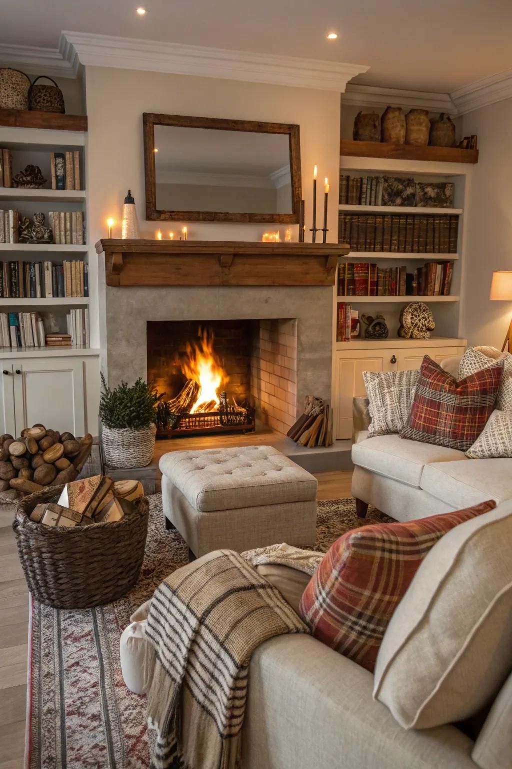 A cozy fireplace nook that's perfect for unwinding and socializing.