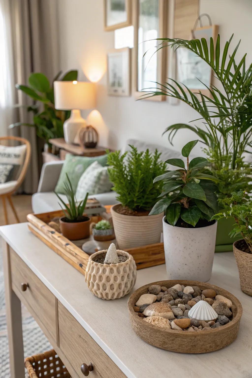 Plants add a refreshing element to your living room workspace.