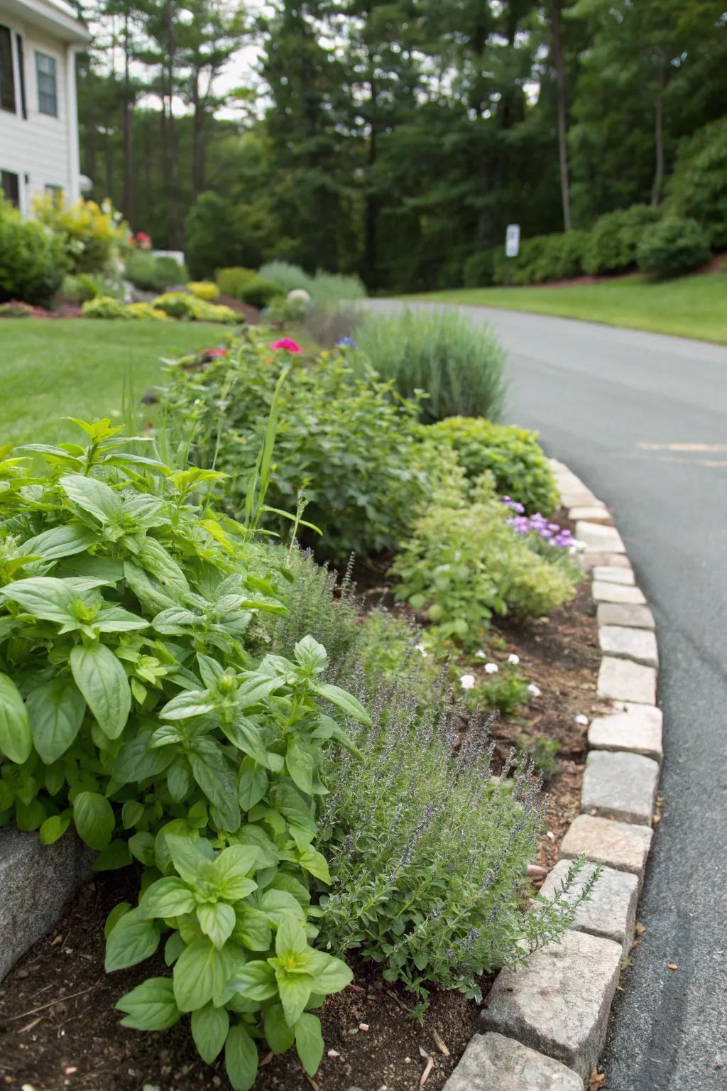 An herb garden berm combines beauty and functionality.