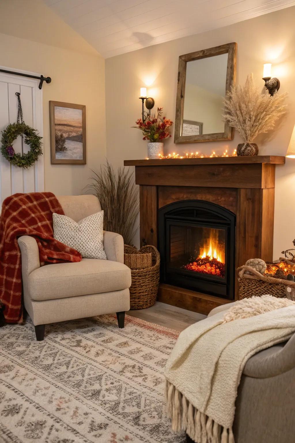 A cozy corner that invites relaxation and warmth.