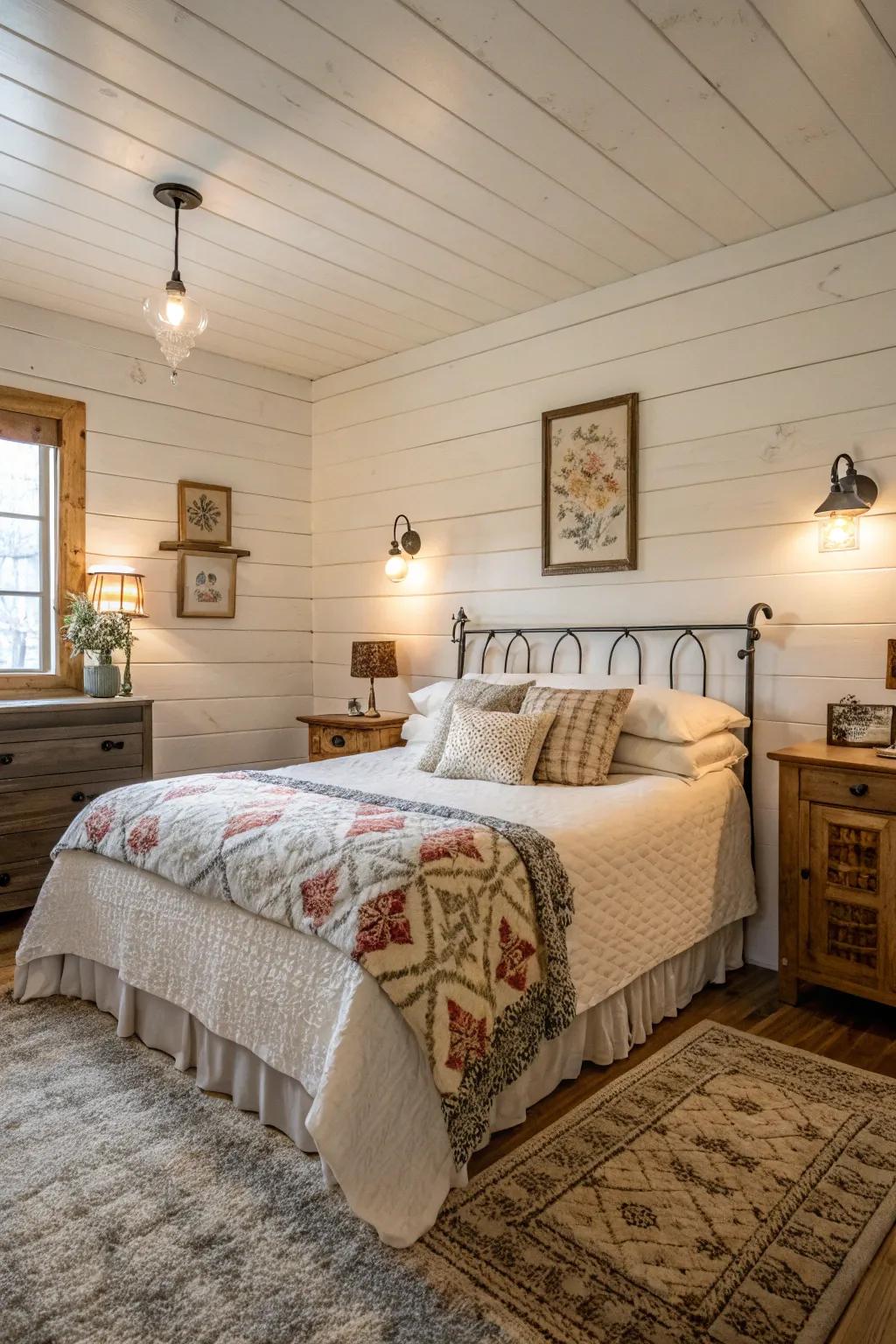 Shiplap walls are a classic farmhouse feature that adds texture.