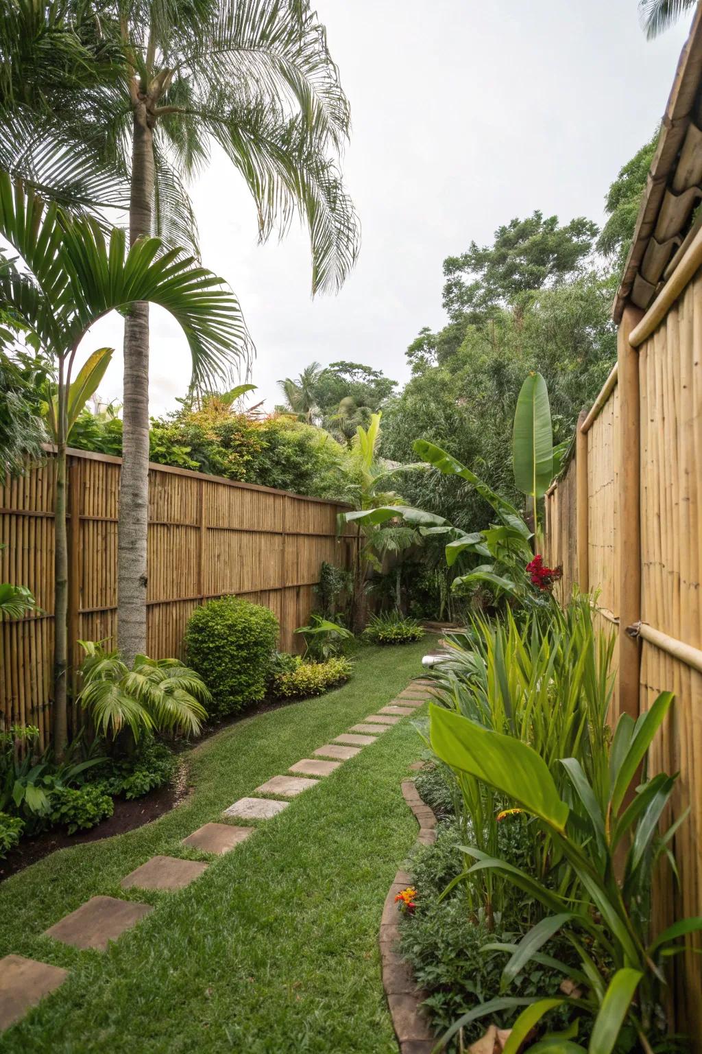 Bamboo fencing adds a light and breezy tropical sensation.