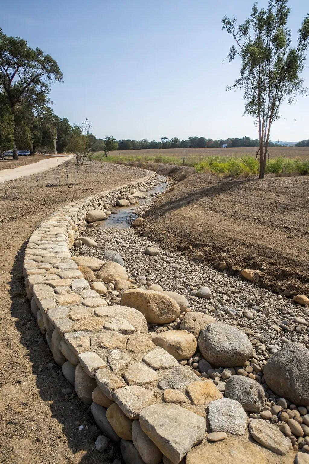 Stone borders create a neat and defined edge for your creek bed.