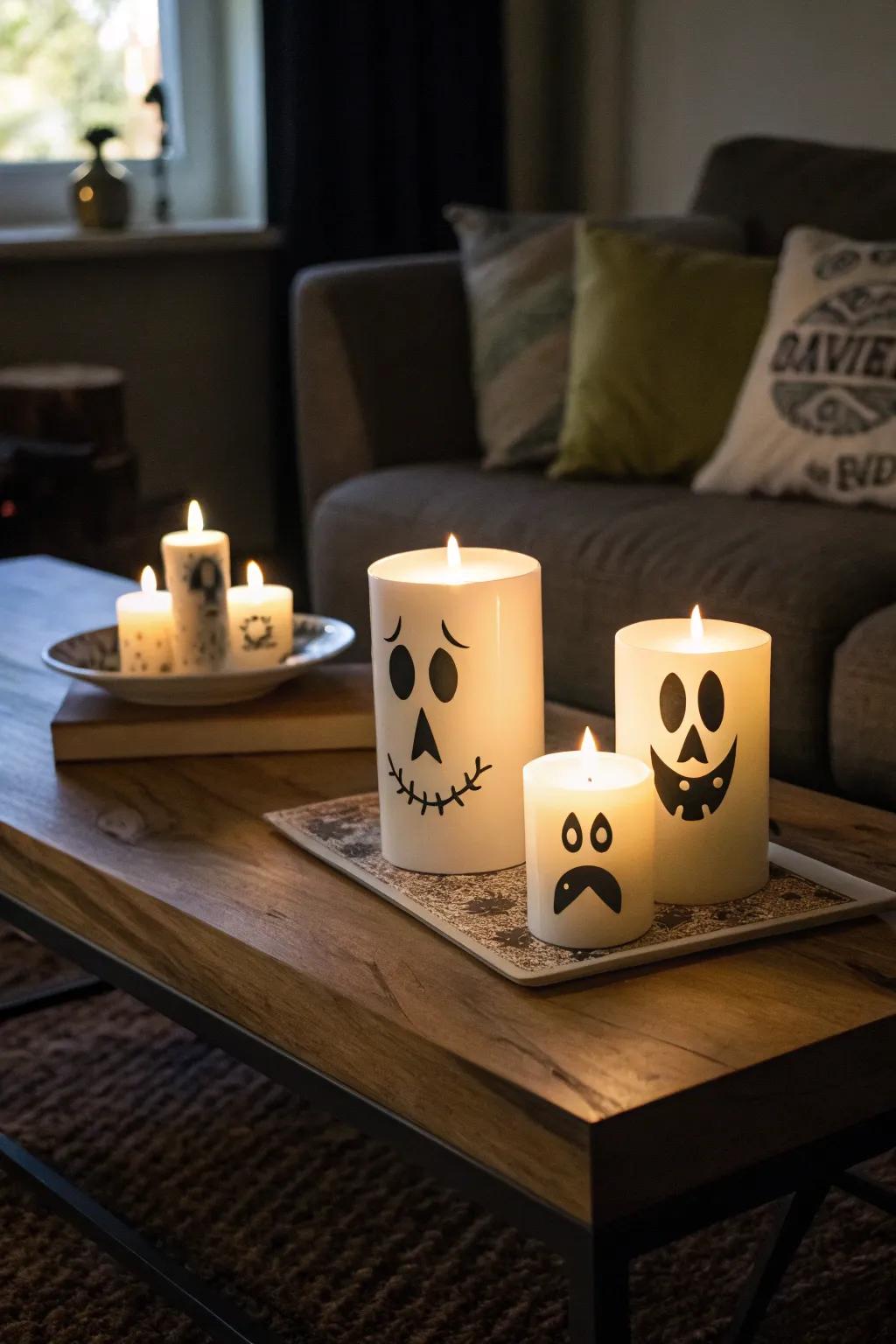 Ghost face candles bring a playful yet eerie ambiance to any room.