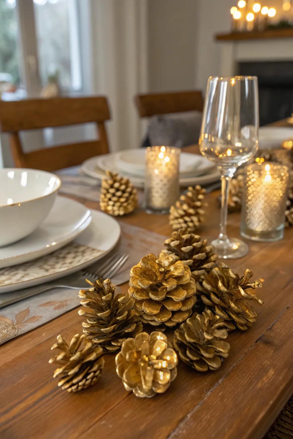 Nature-inspired gilded-painted cones offering a traditional accent.