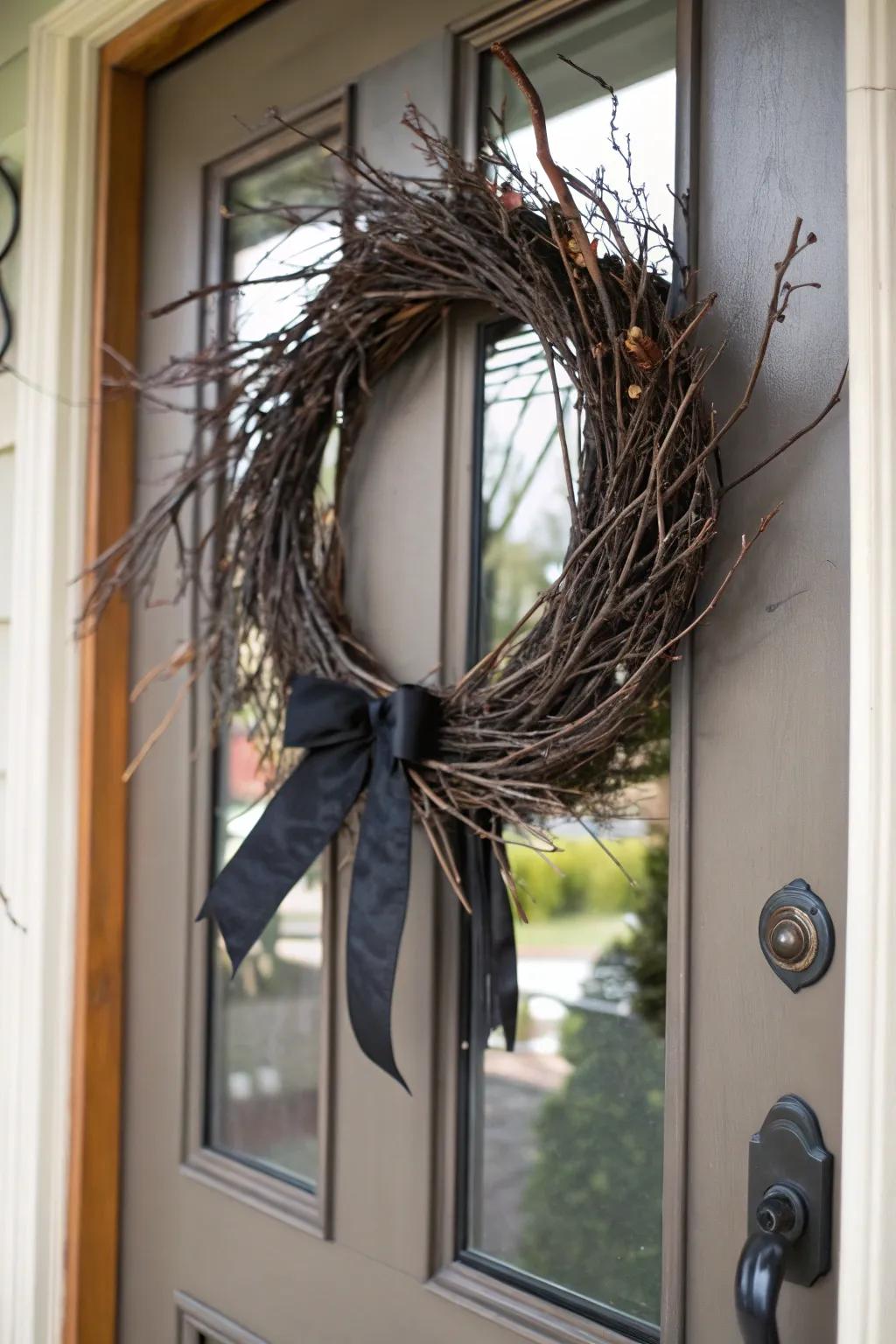 A Halloween garland establishes a ghostly ambiance from the doorway