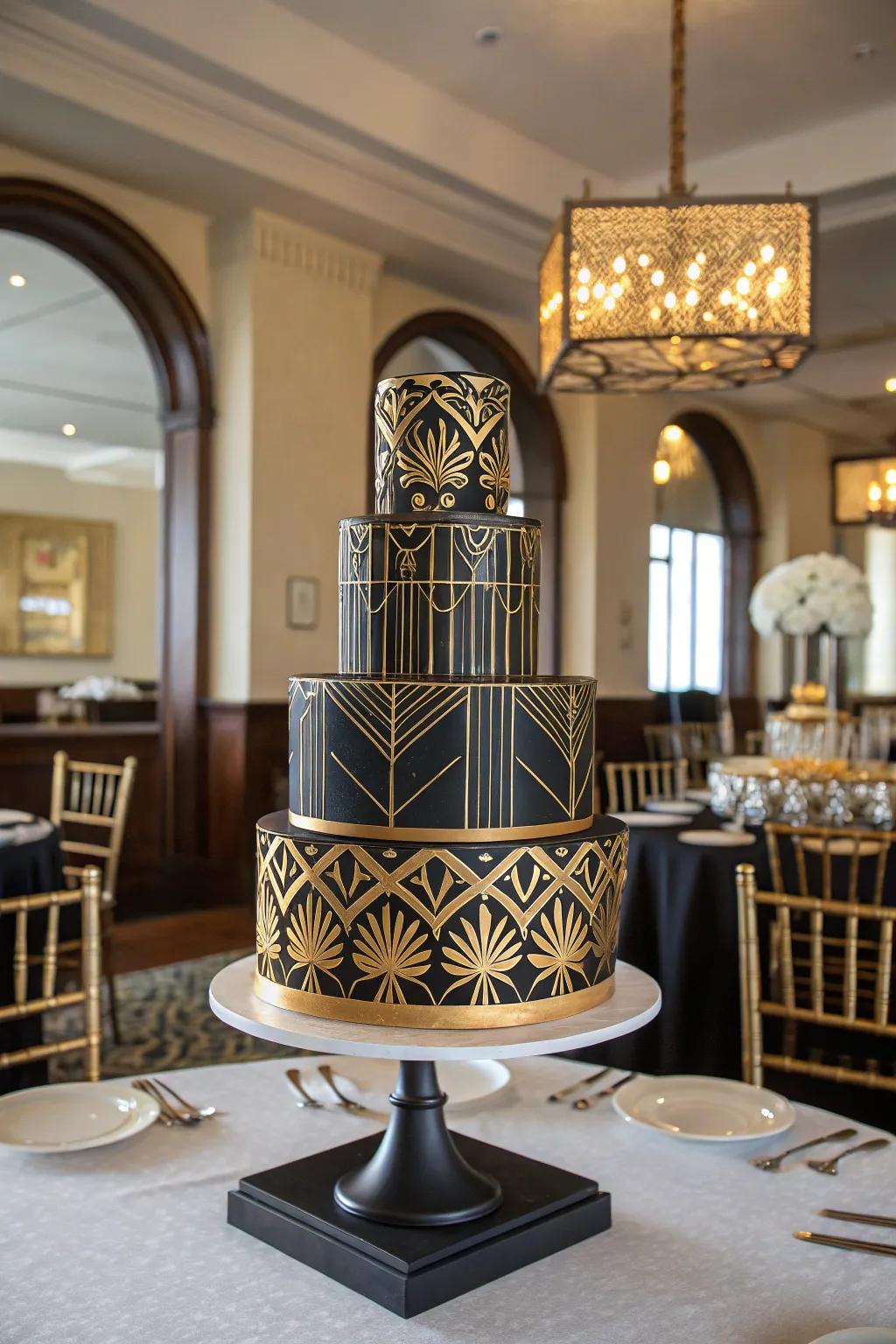 Art Deco elements give this cake a glamorous vintage appeal.