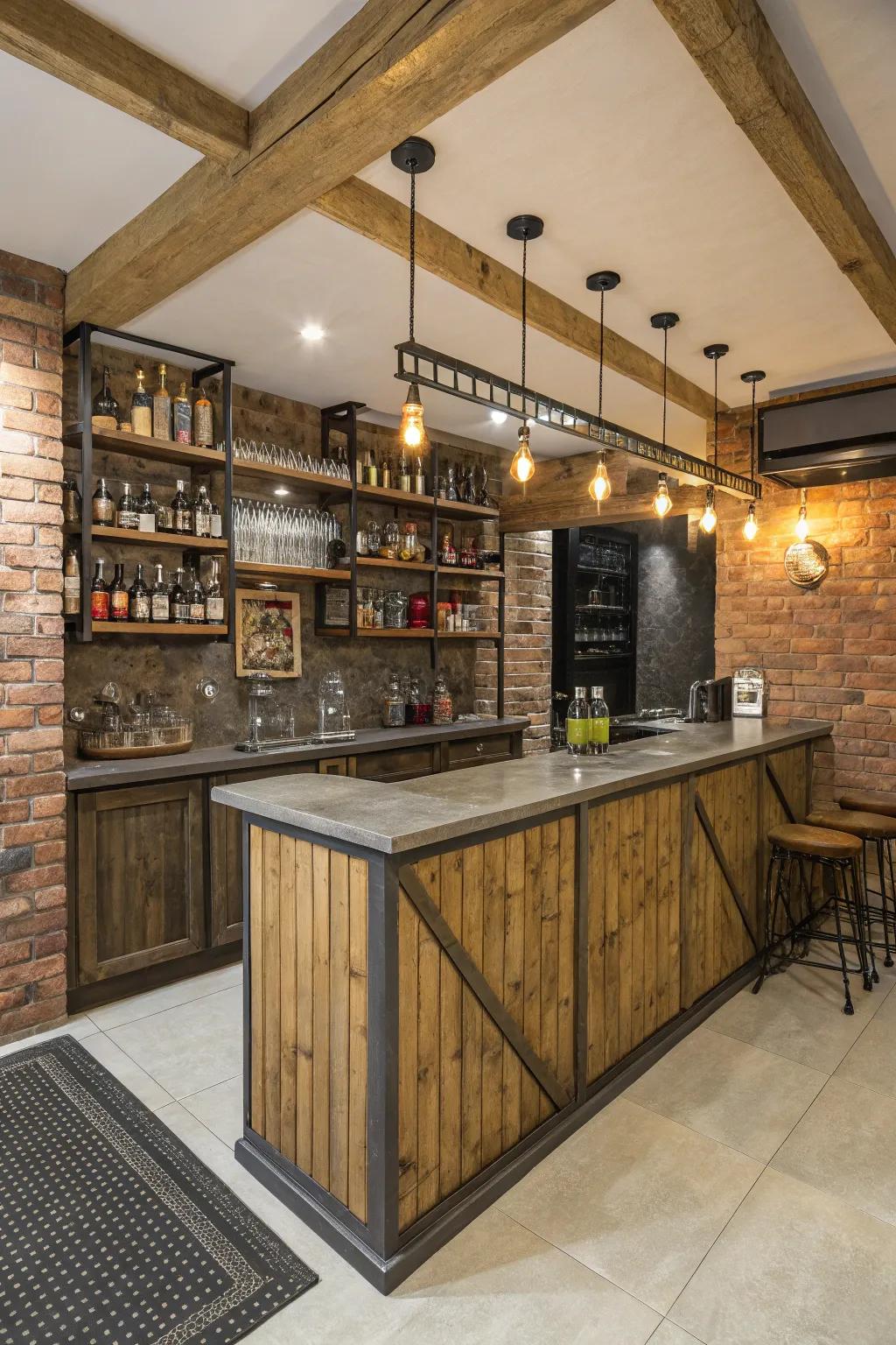 A rustic industrial theme adds charm and character.