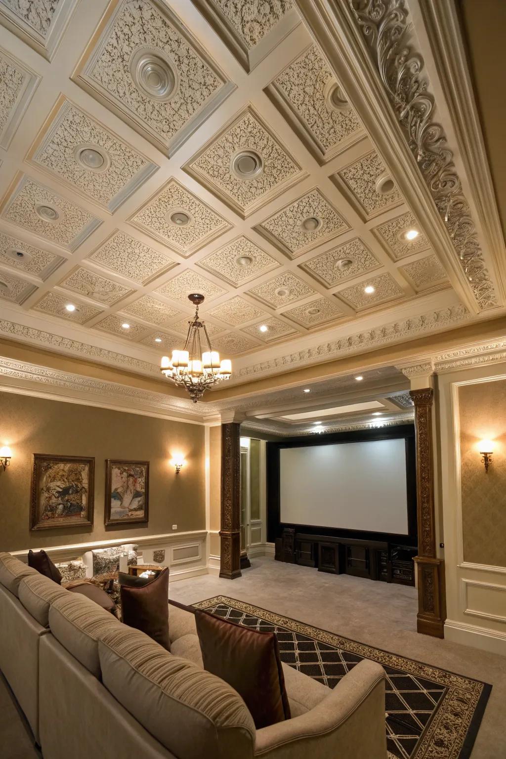 Add depth and style with a coffered ceiling.