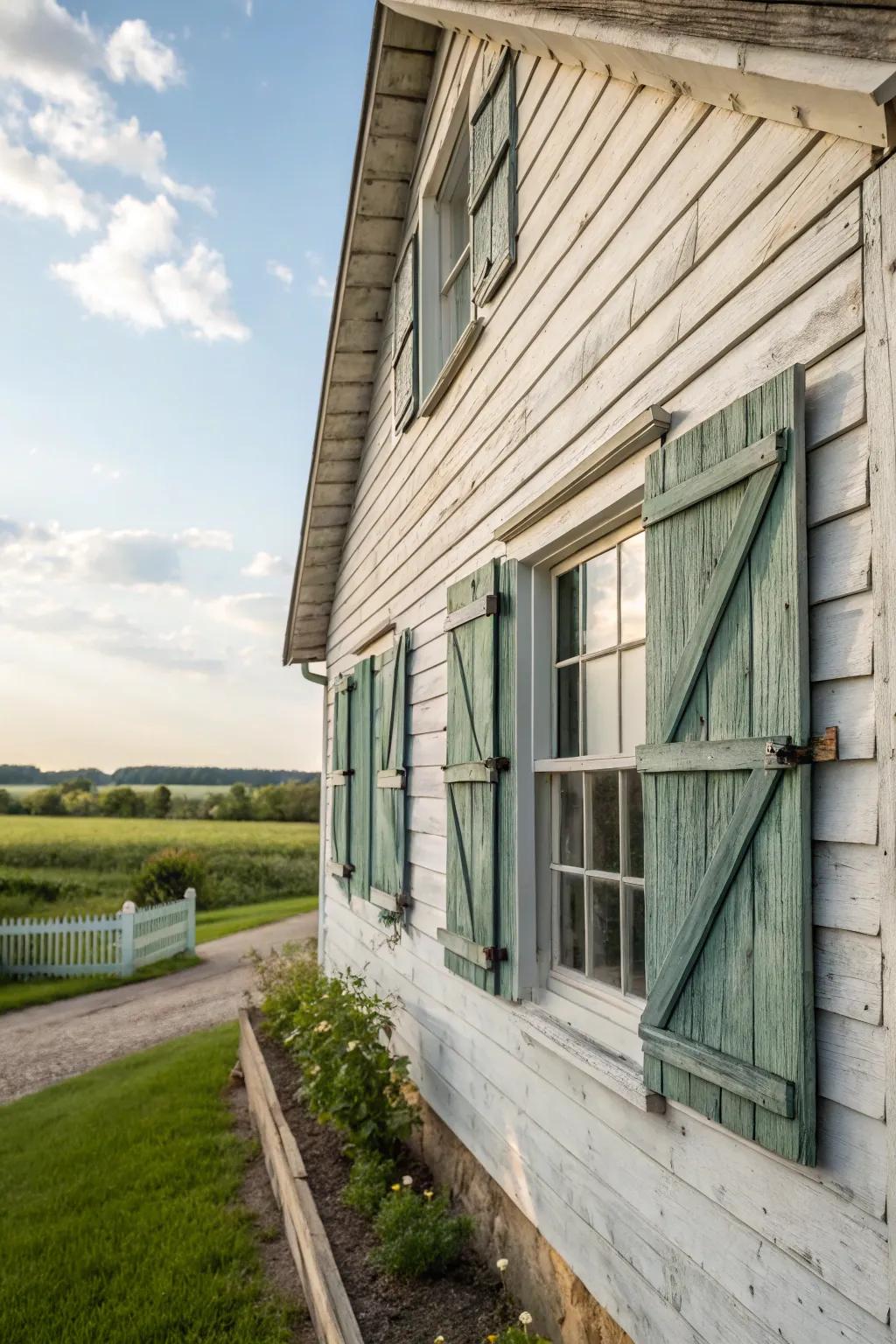 Board and batten shutters provide rustic charm with added security.