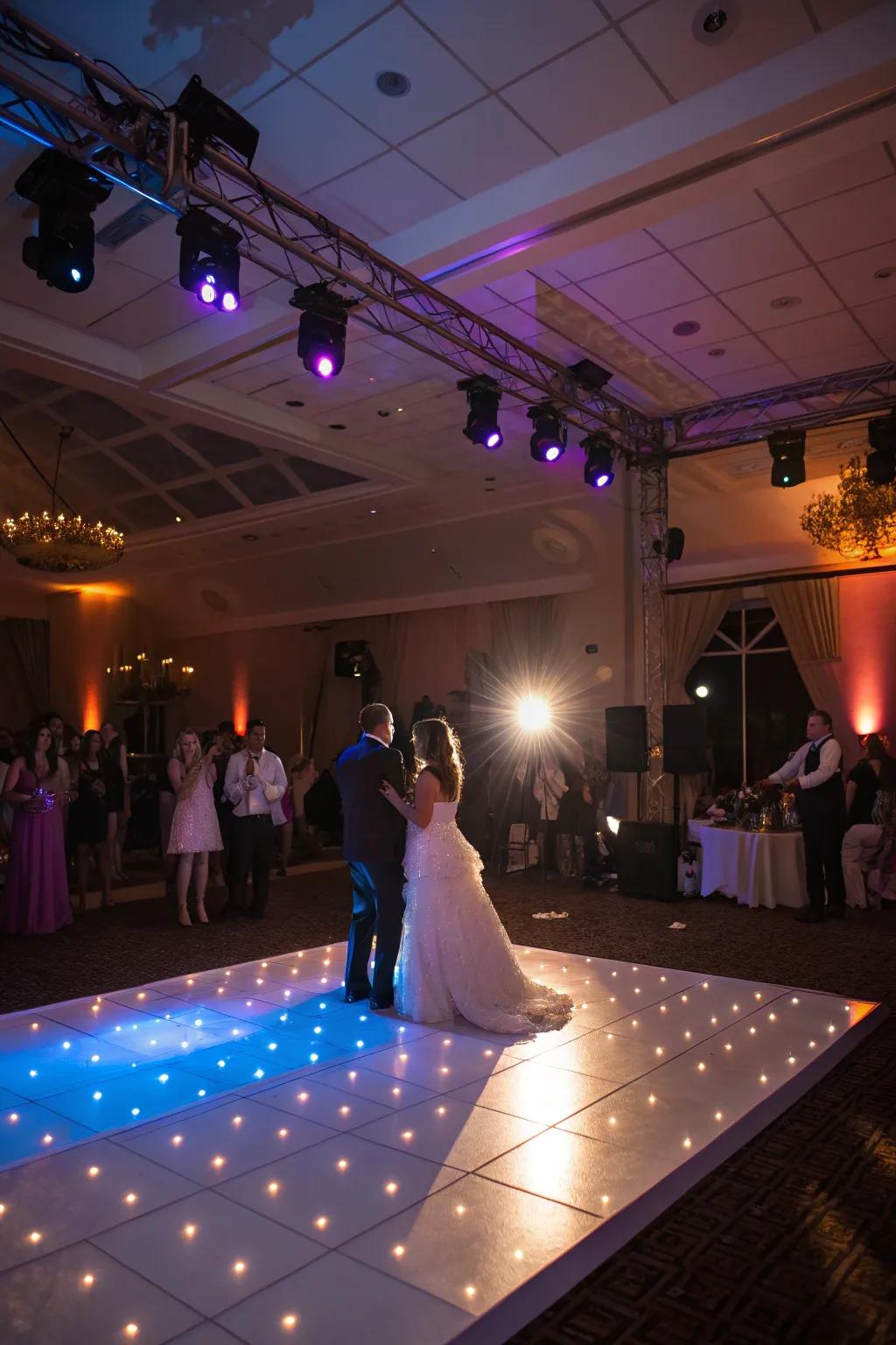 Projectors and beneath lighting emphasize pivotal reception regions.