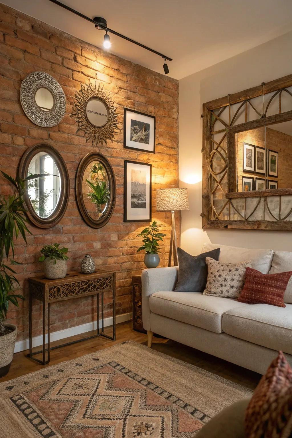 A brick facade adorned with creative design accents, crafting a distinctive and fashionable focal point.