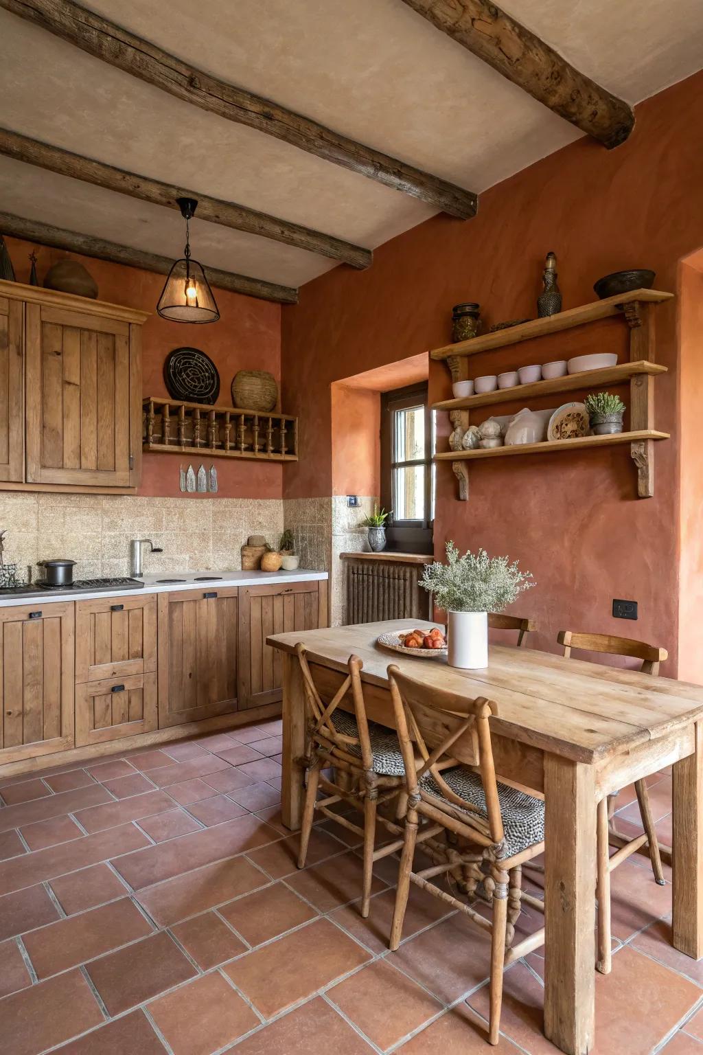 Earthy terracotta tones infuse warmth and charm into your kitchen.